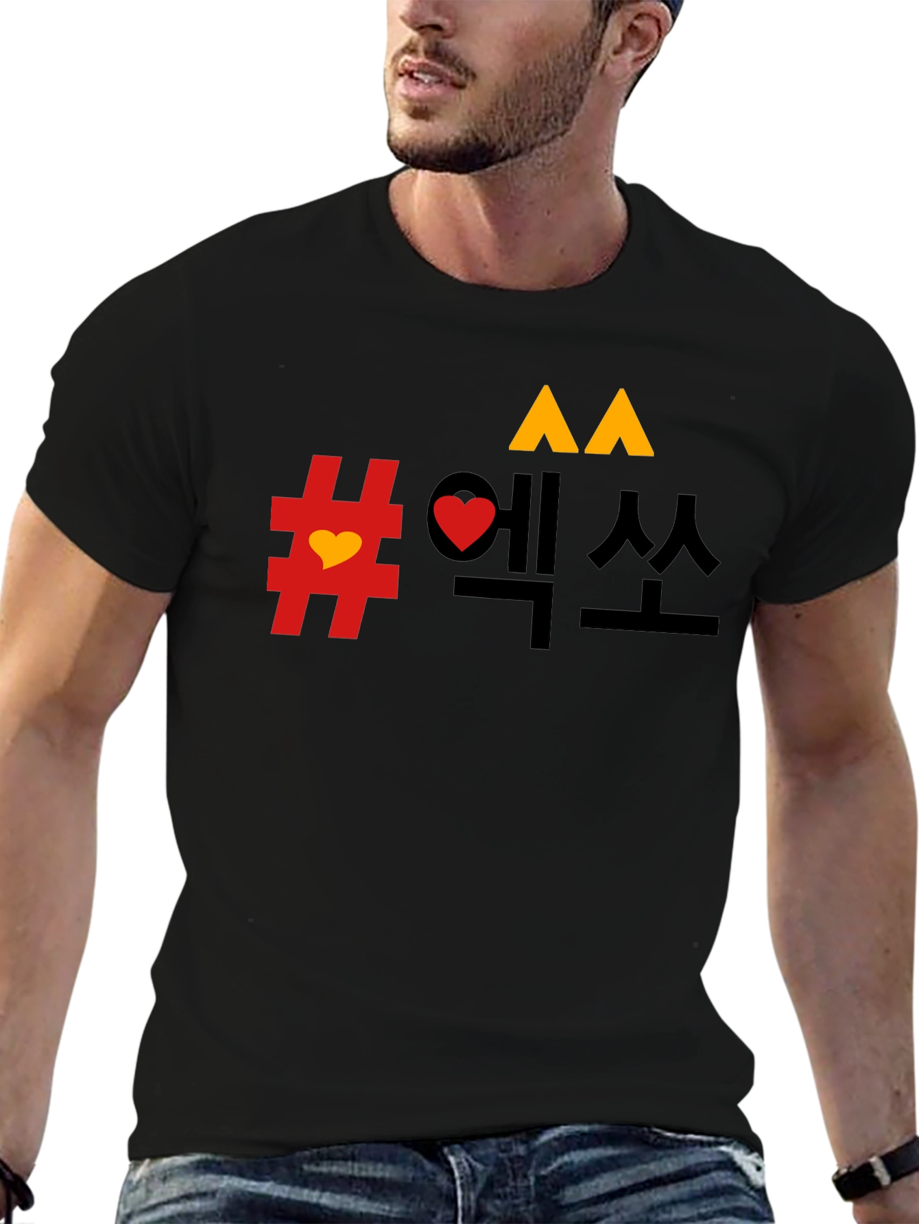 Mens Graphic Tee - Korean Design Black T-Shirt