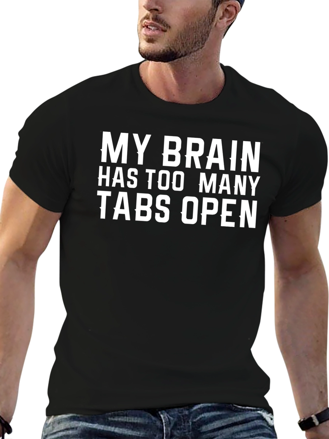 Funny Brain Tabs Open Graphic Black T-Shirt