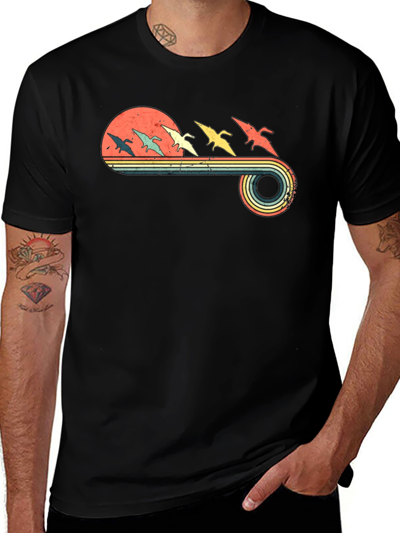 Retro Pterodactyl Sunset Graphic Tee
