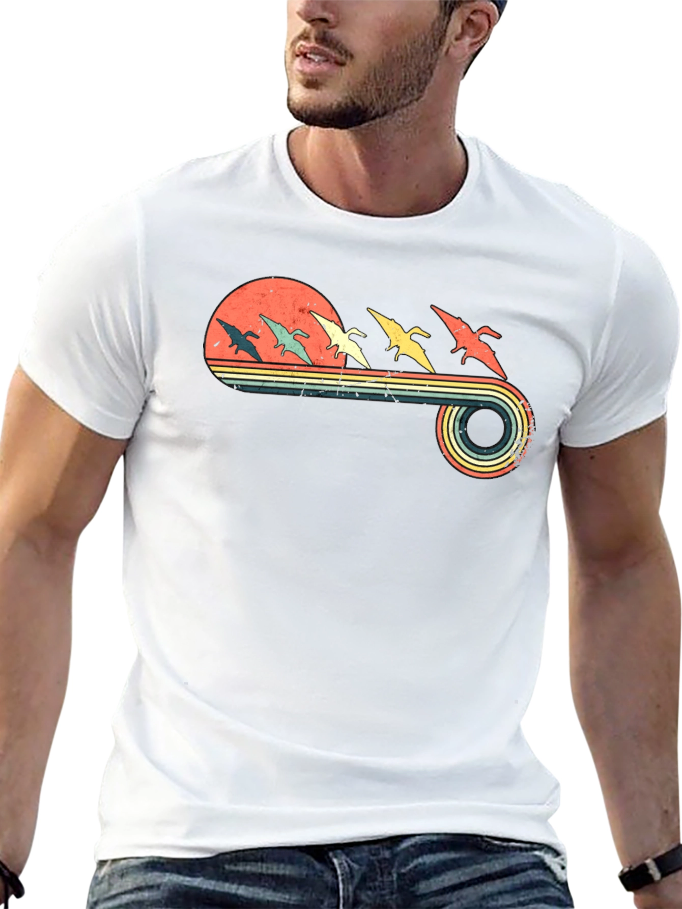 Retro Pterodactyl Sunset Graphic Tee