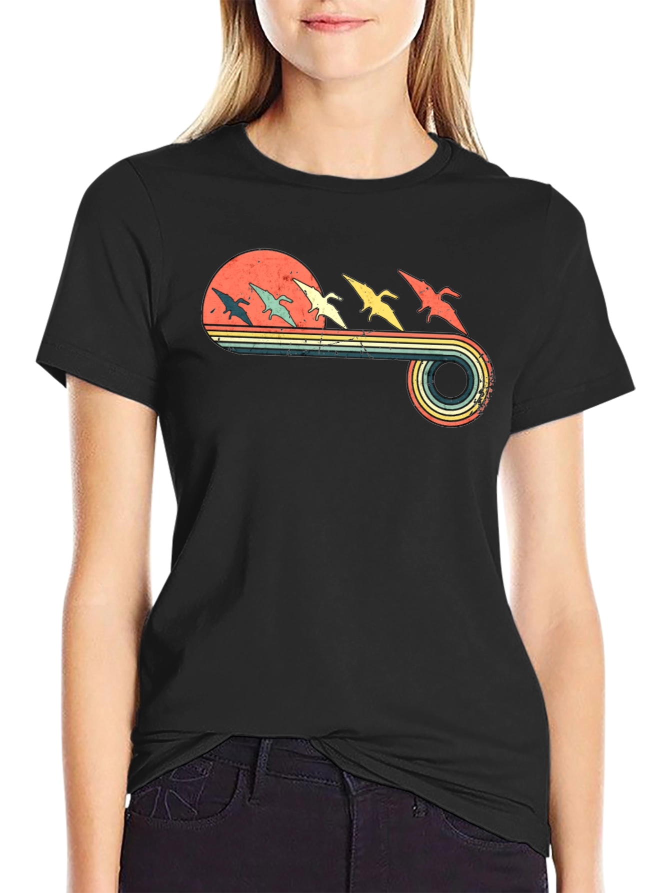 Retro Pterodactyl Sunset Graphic Tee