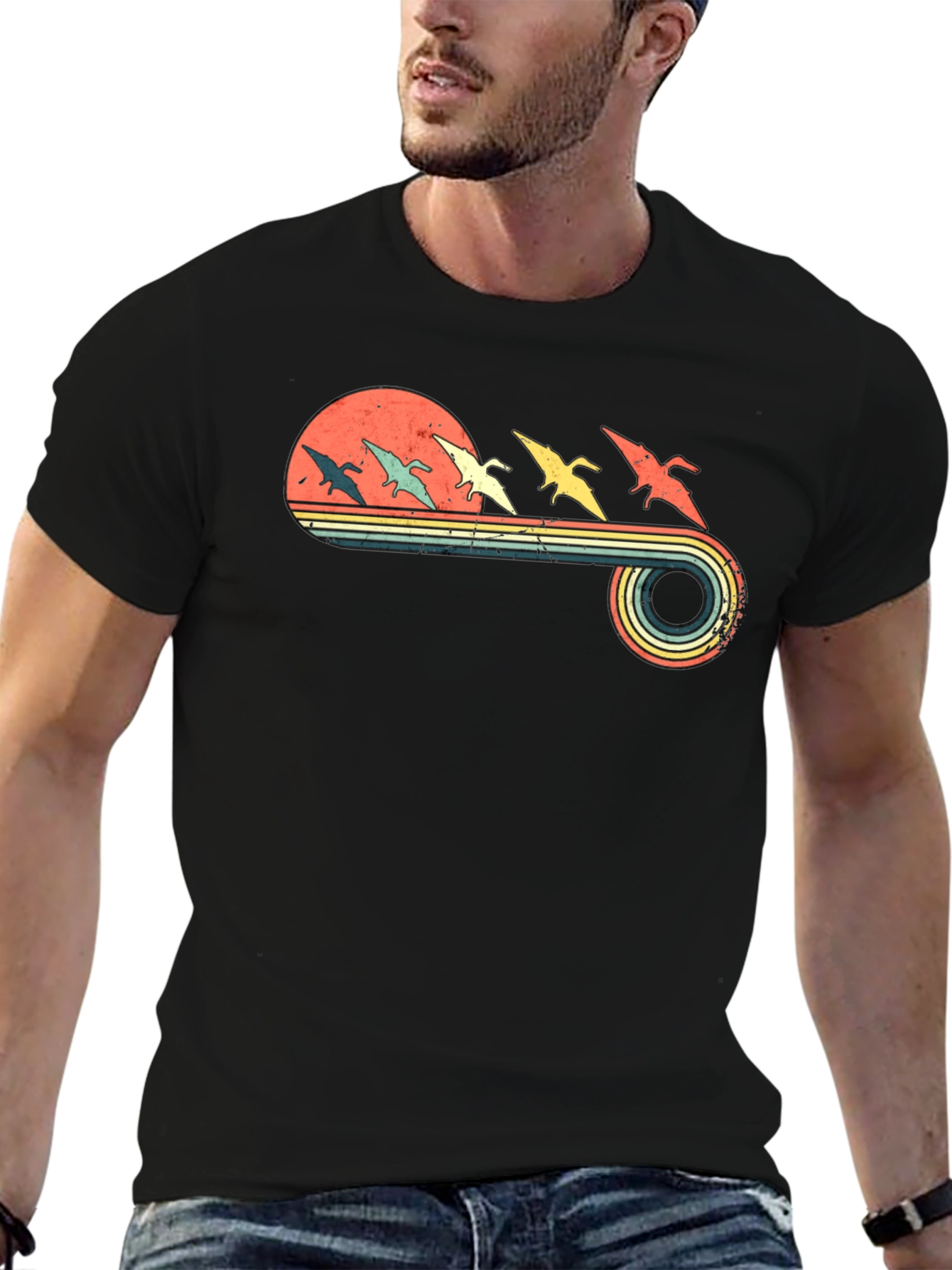 Retro Pterodactyl Sunset Graphic Tee