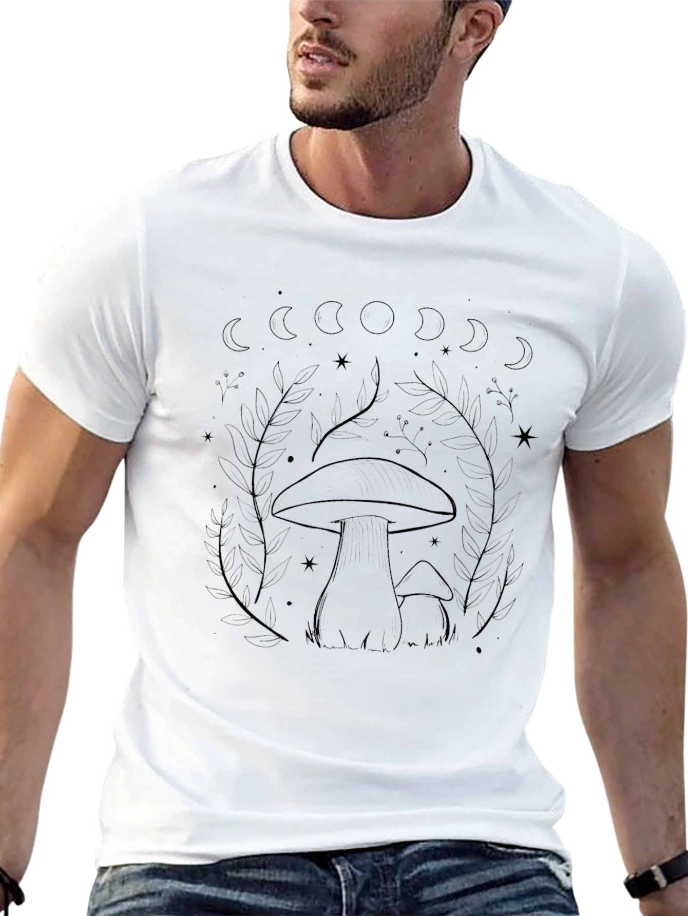 Mushroom Moon Phase Black T-Shirt