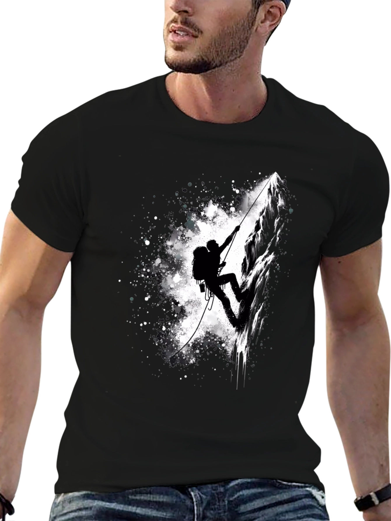 Mountain Climber Graphic Tee - Black Cotton Shirt
