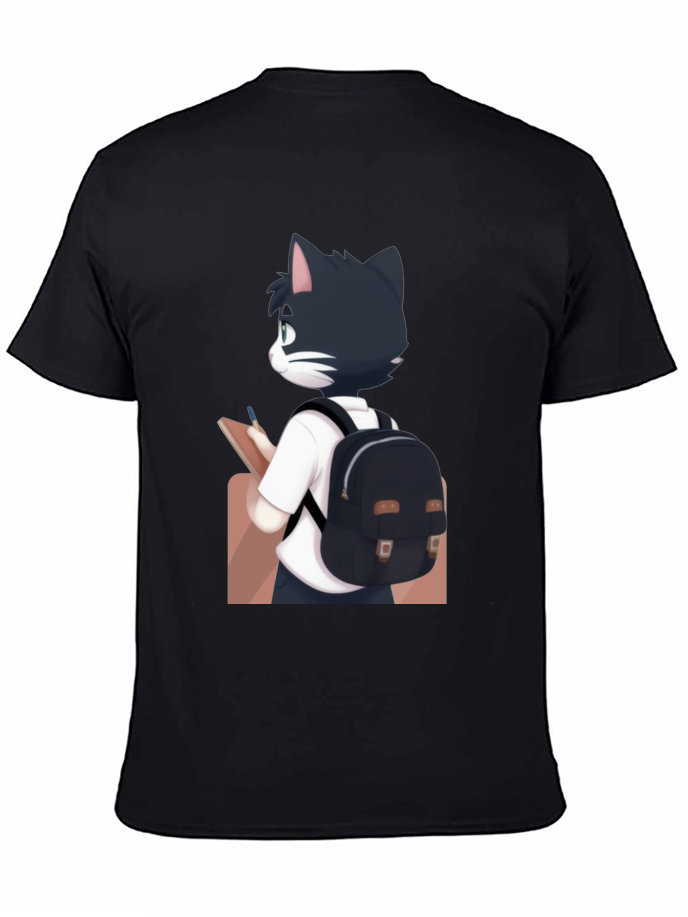 Anime Cat Black T-Shirt