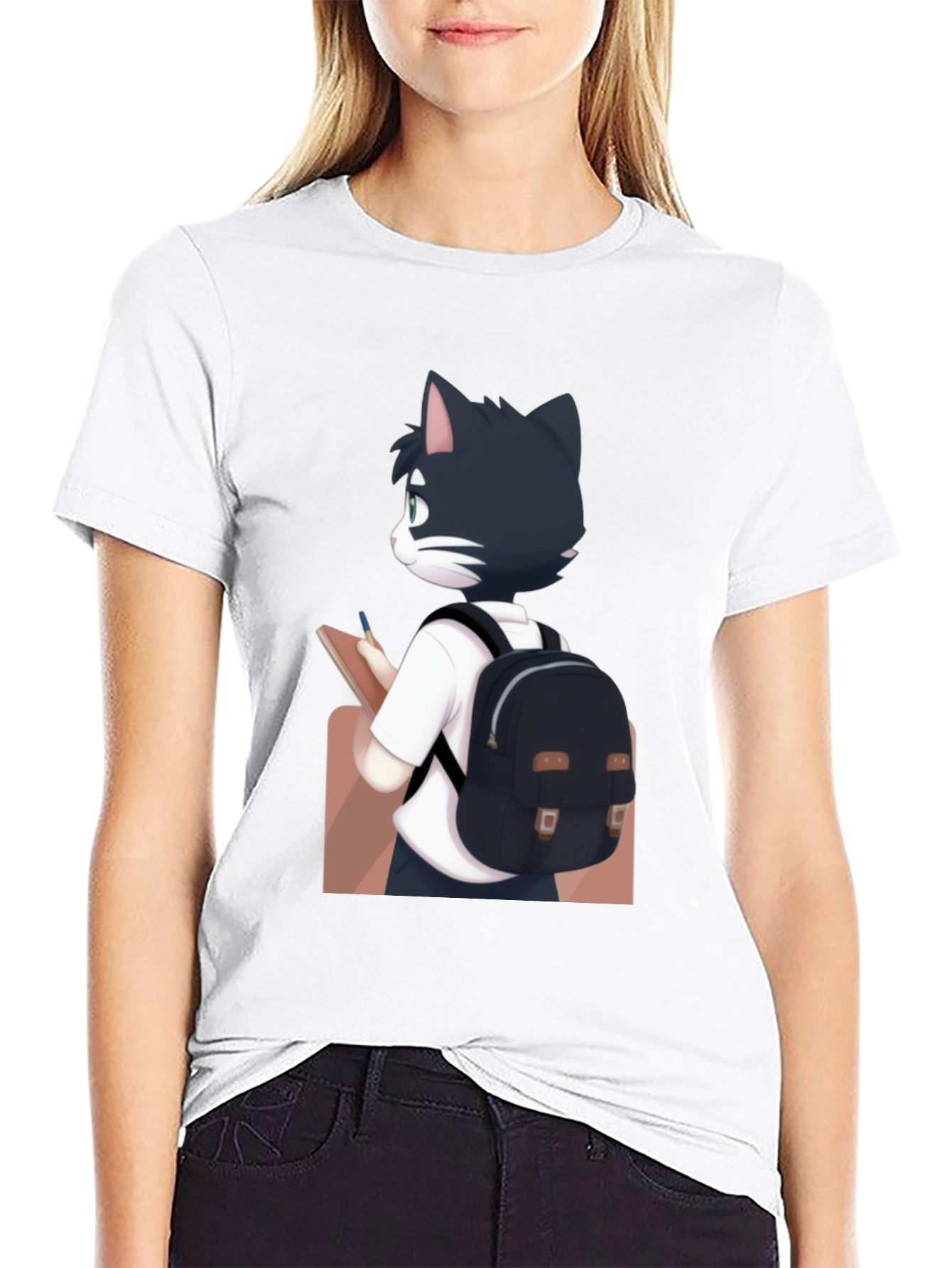 Anime Cat Black T-Shirt