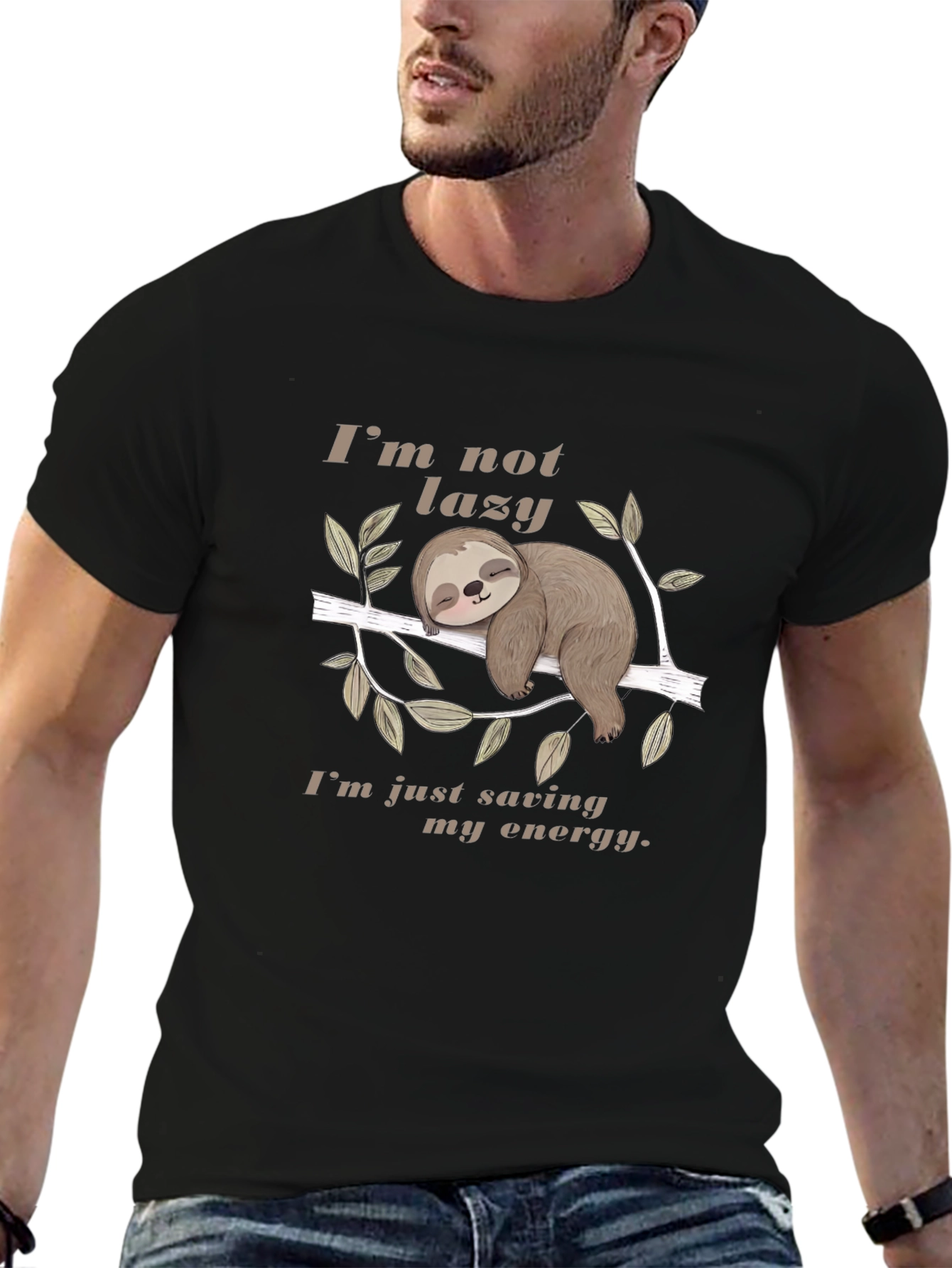 Lazy Sloth Energy Saving Black T-Shirt