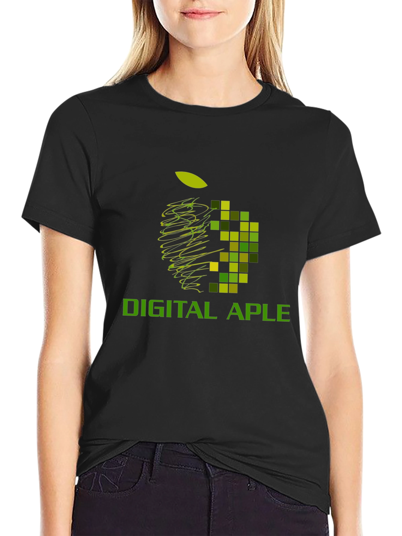 Digital Apple Graphic Black T-Shirt