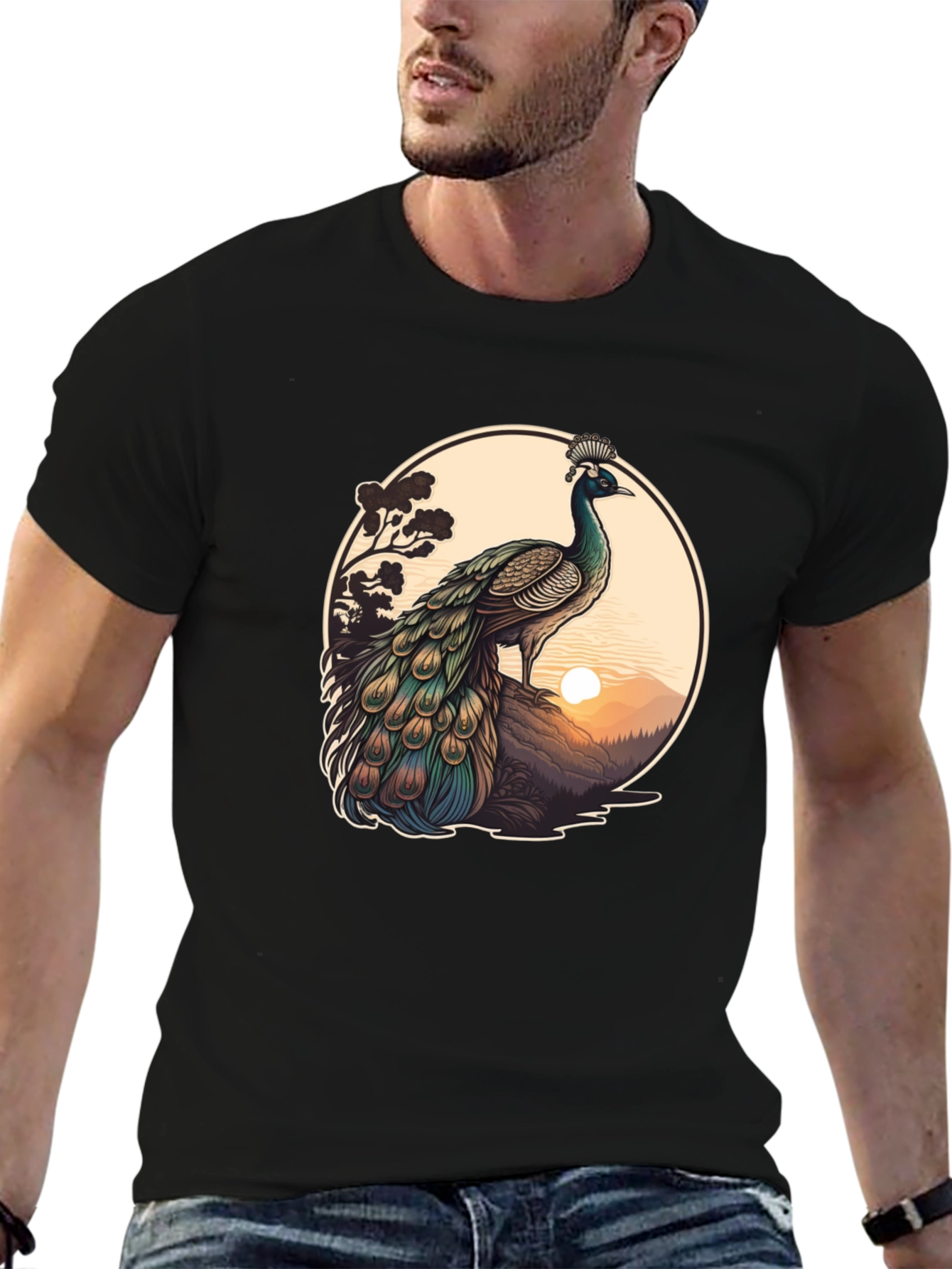 Peacock Graphic Tee - Nature Inspired Design