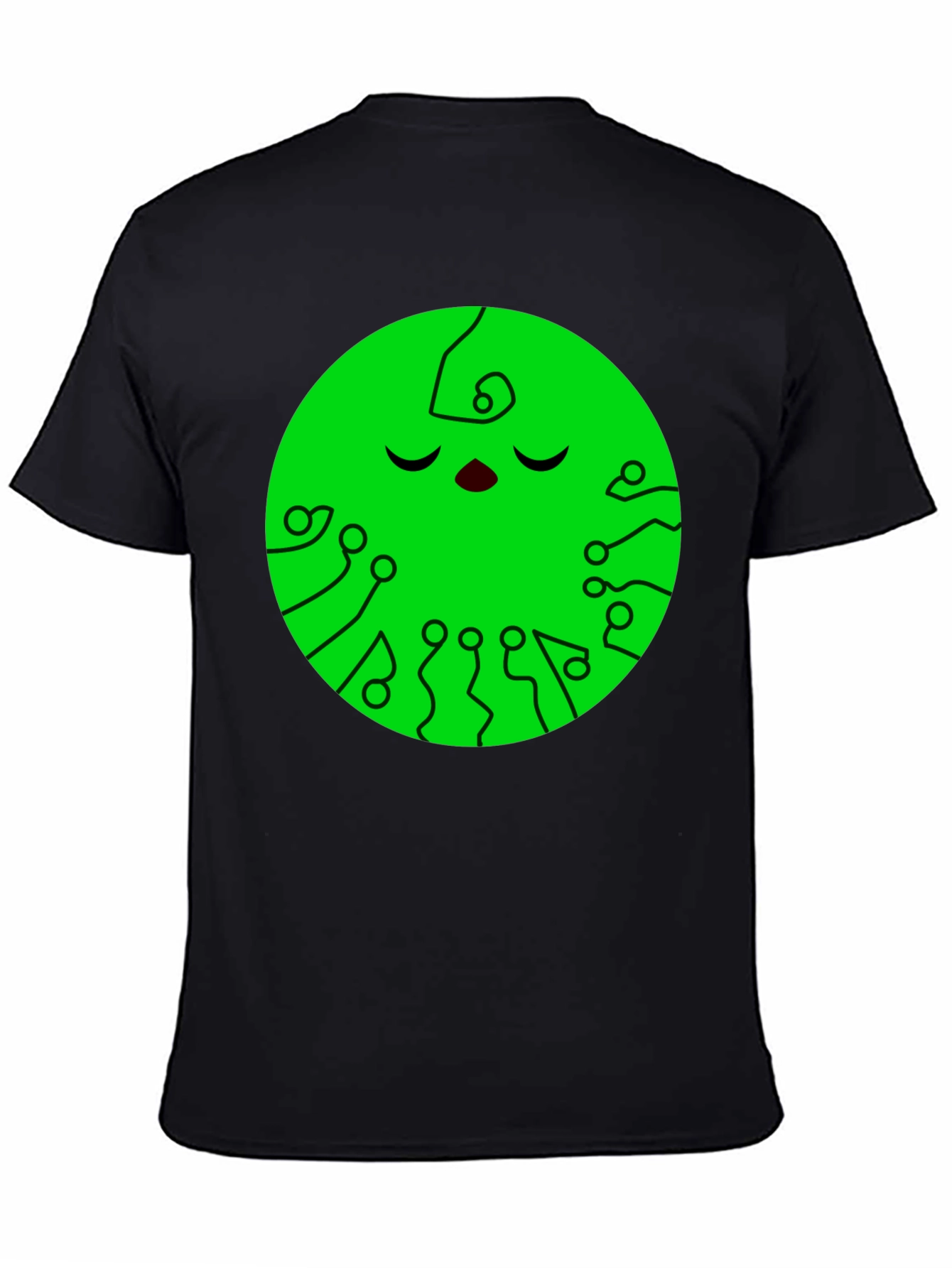 Green Circuit Face Black T-Shirt