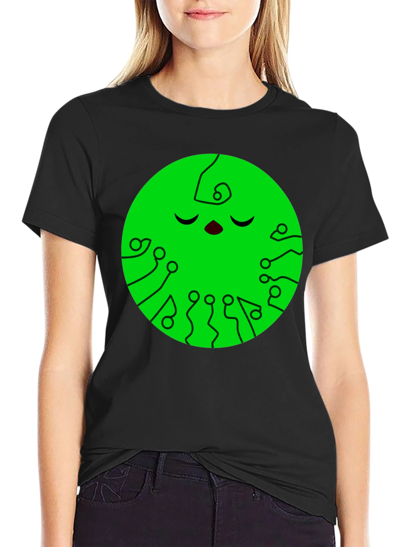 Green Circuit Face Black T-Shirt