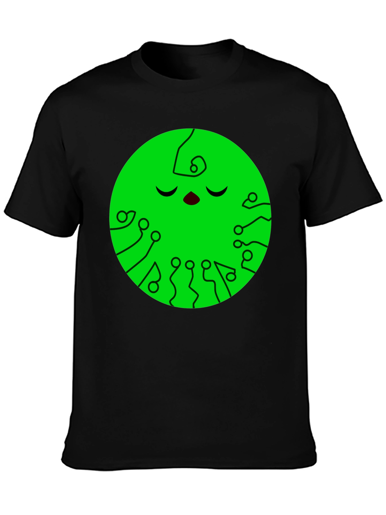 Green Circuit Face Black T-Shirt