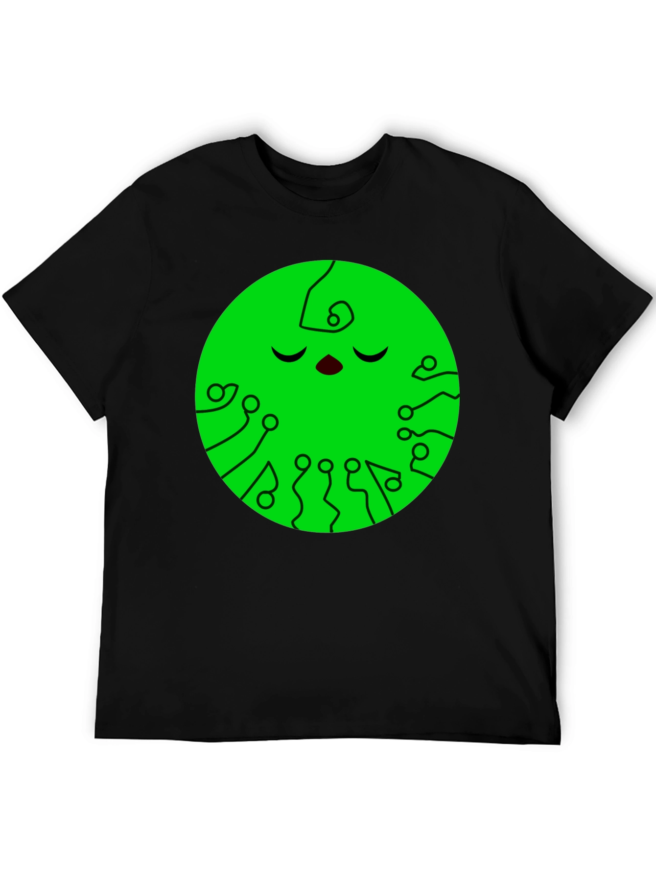 Green Circuit Face Black T-Shirt