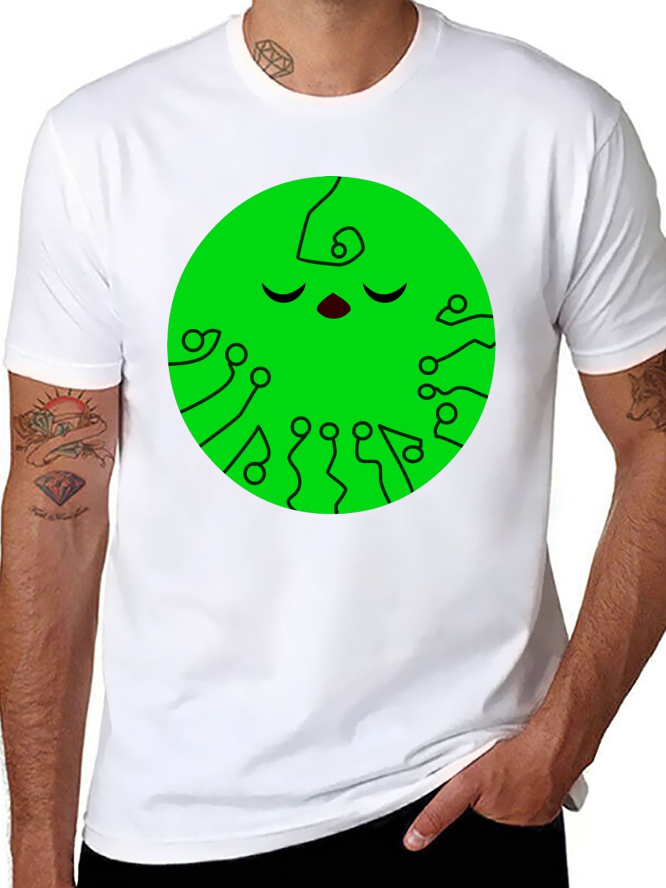Green Circuit Face Black T-Shirt