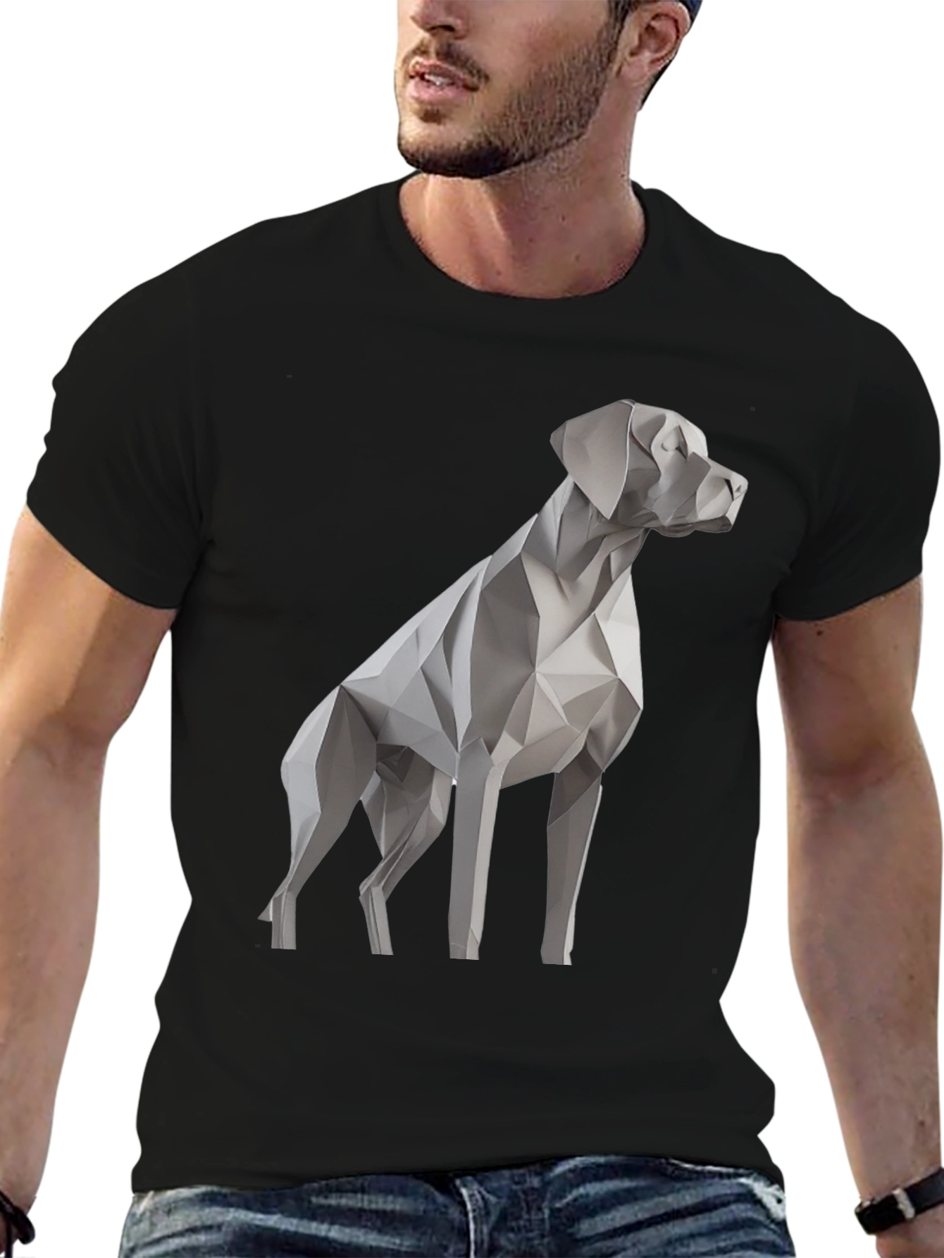 Geometric Dog Graphic Tee - Stylish Mens Black T-Shirt