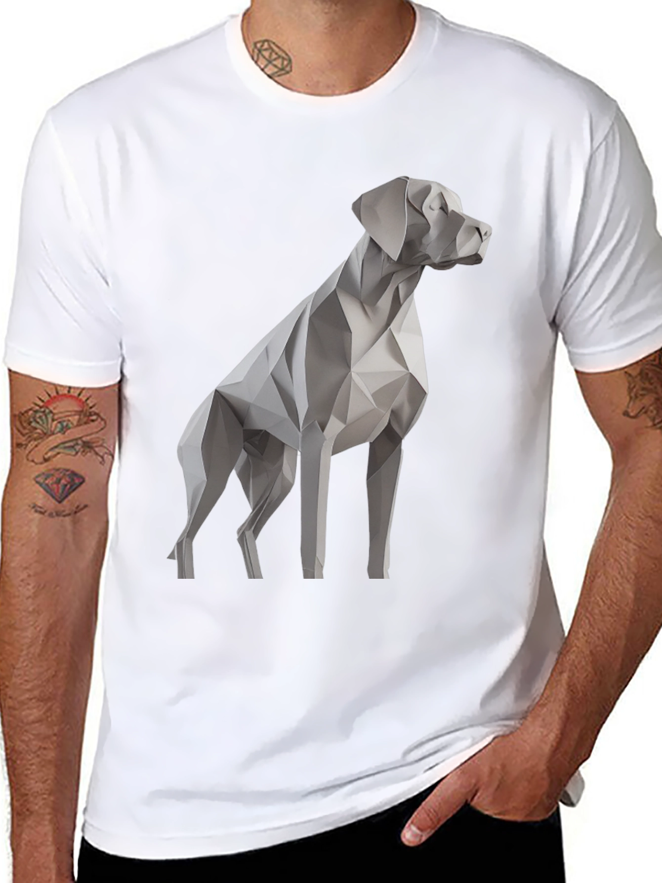 Geometric Dog Graphic Tee - Stylish Mens Black T-Shirt