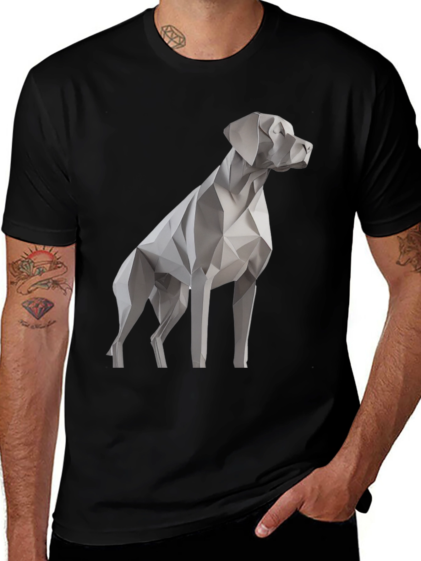 Geometric Dog Graphic Tee - Stylish Mens Black T-Shirt