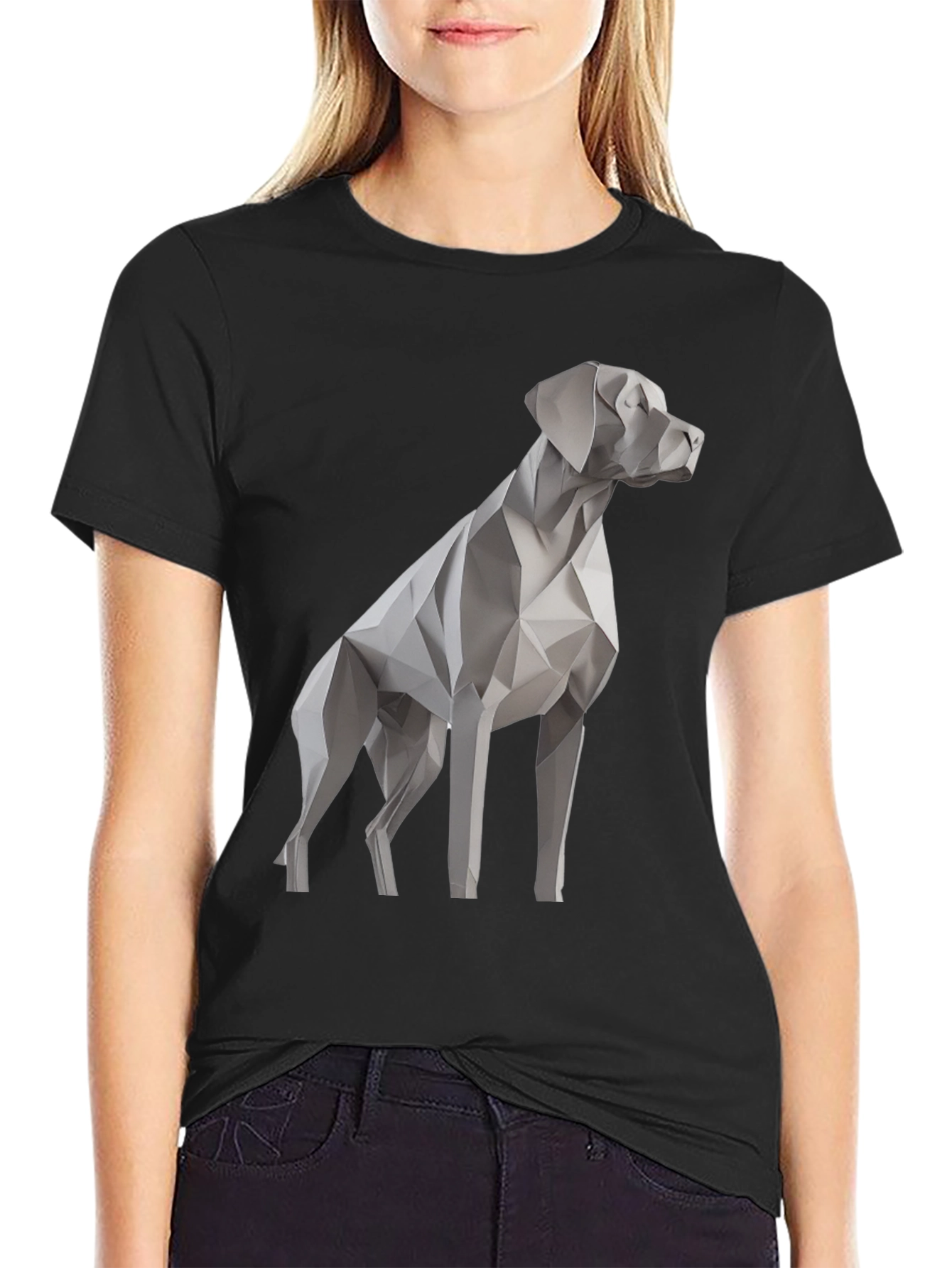 Geometric Dog Graphic Tee - Stylish Mens Black T-Shirt