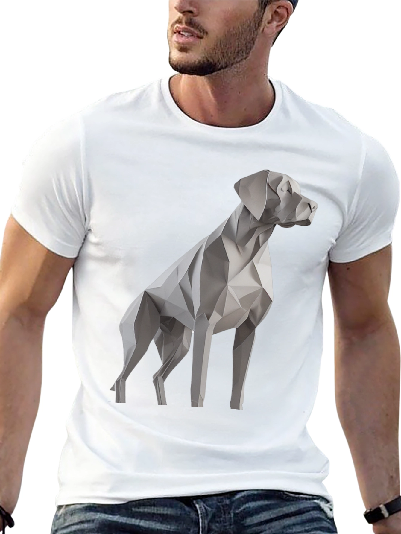 Geometric Dog Graphic Tee - Stylish Mens Black T-Shirt