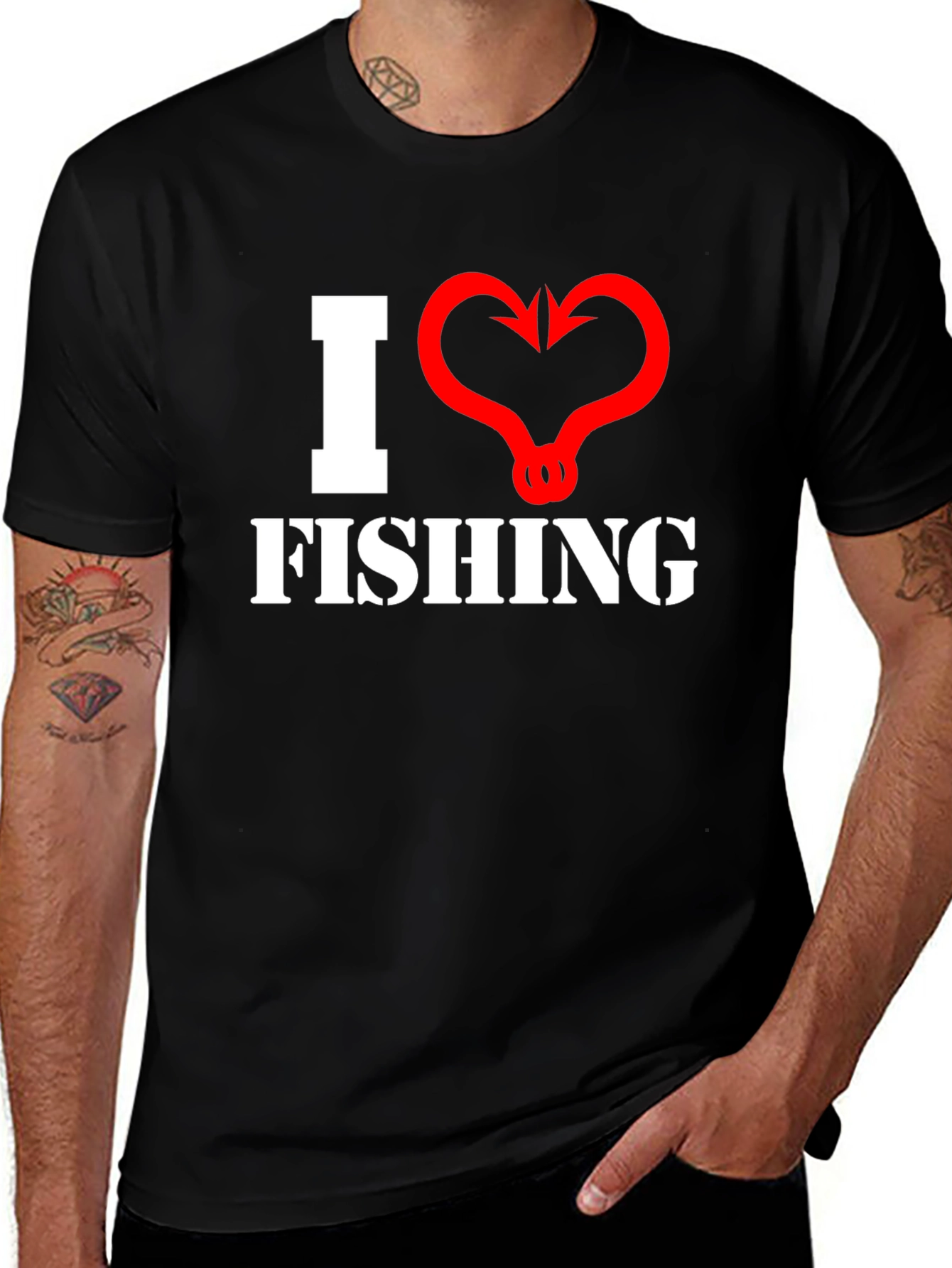 I Heart Fishing Graphic T-Shirt - Black