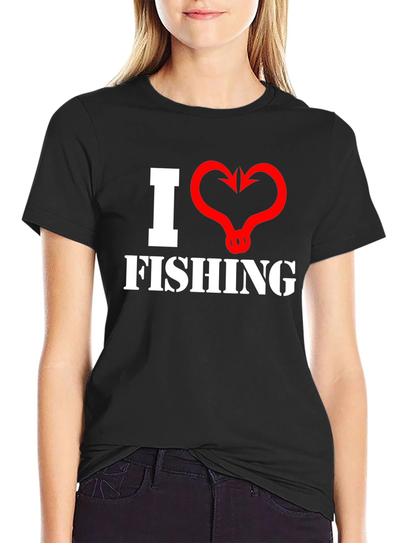 I Heart Fishing Graphic T-Shirt - Black