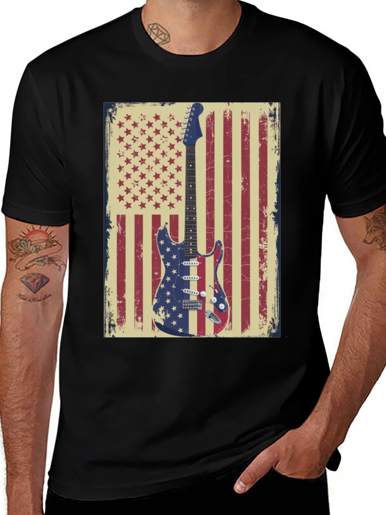 American Flag Guitar Graphic T-Shirt