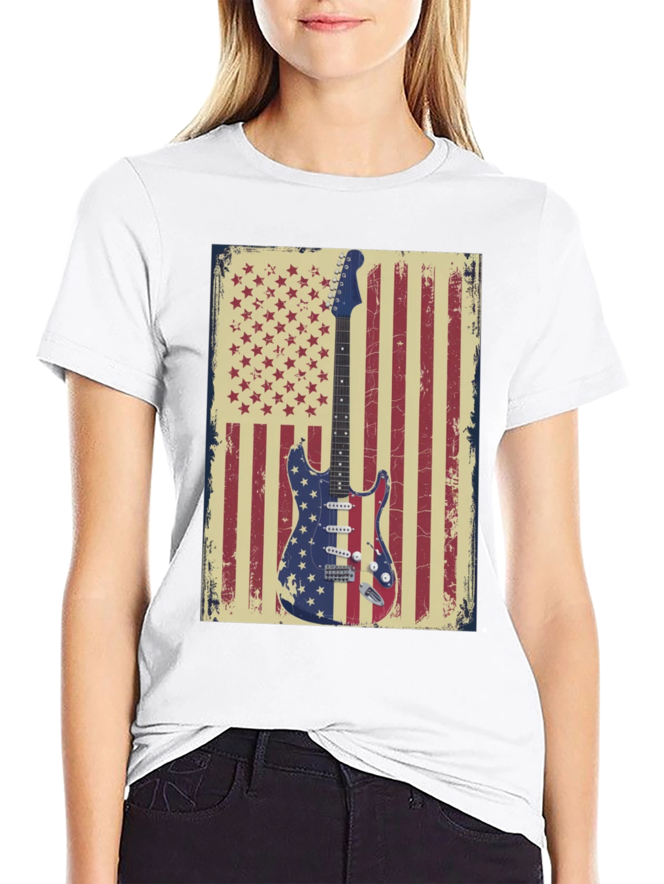 American Flag Guitar Graphic T-Shirt