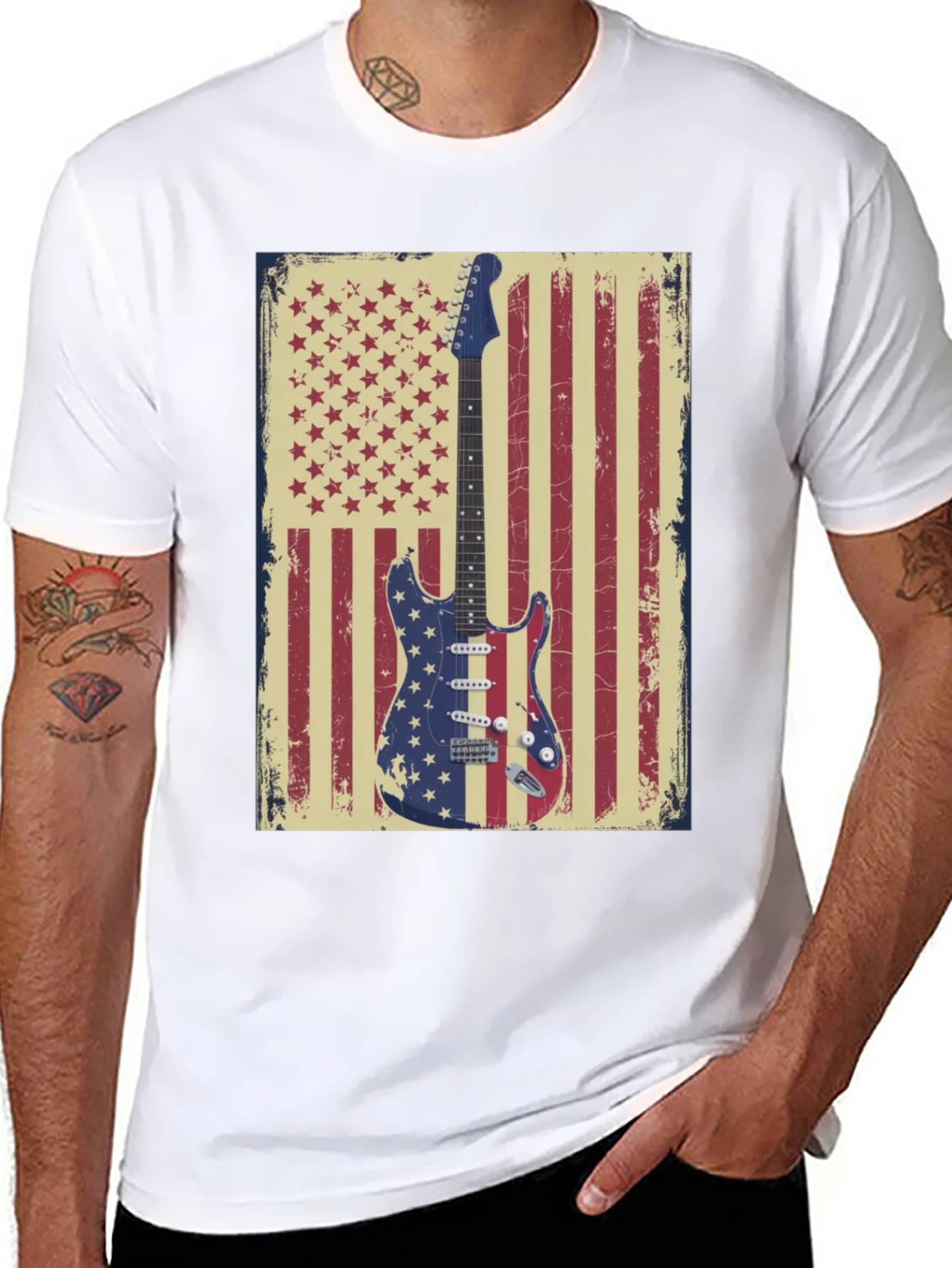 American Flag Guitar Graphic T-Shirt