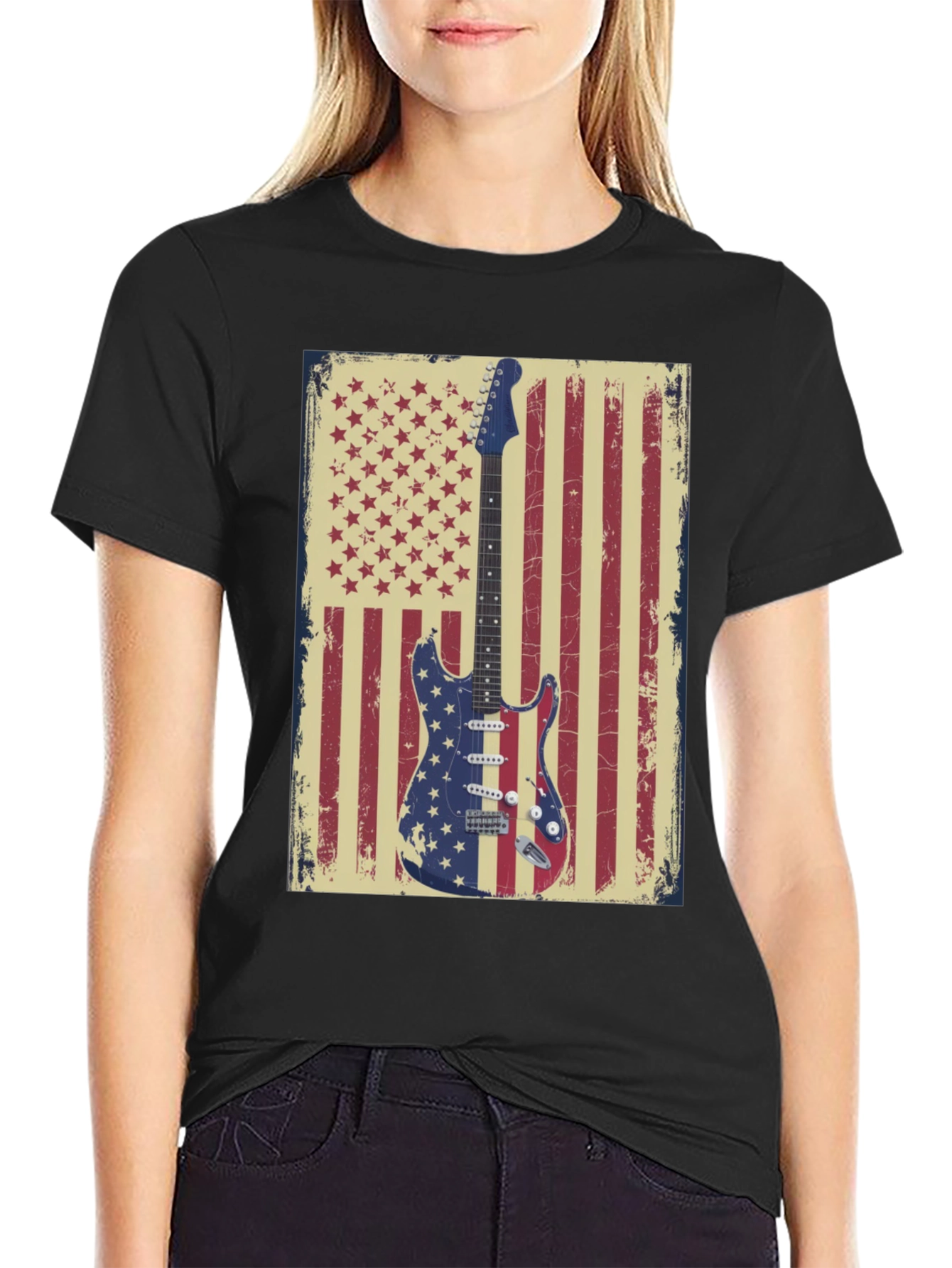 American Flag Guitar Graphic T-Shirt