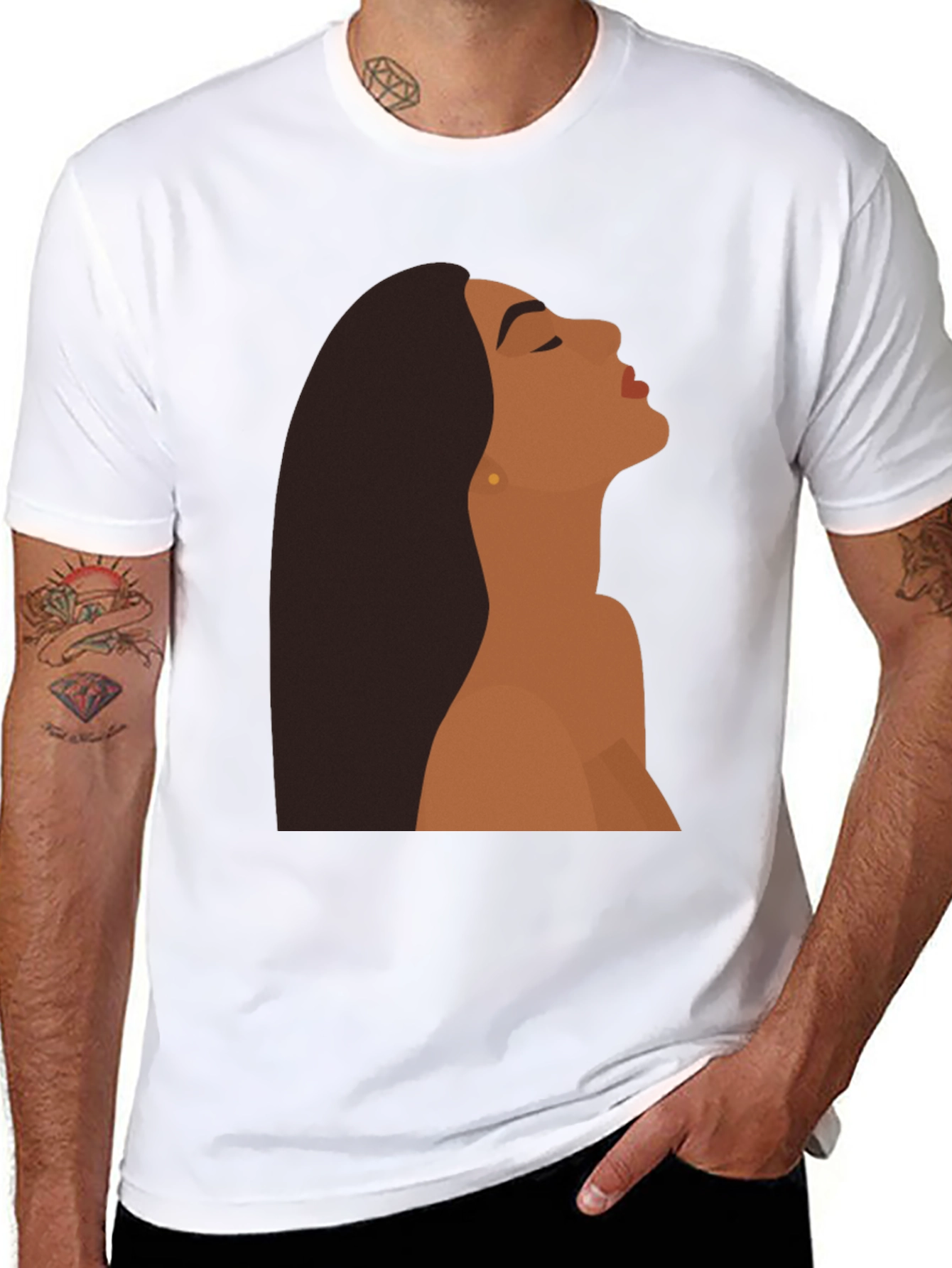 Black T-Shirt with Minimalist Woman Graphic