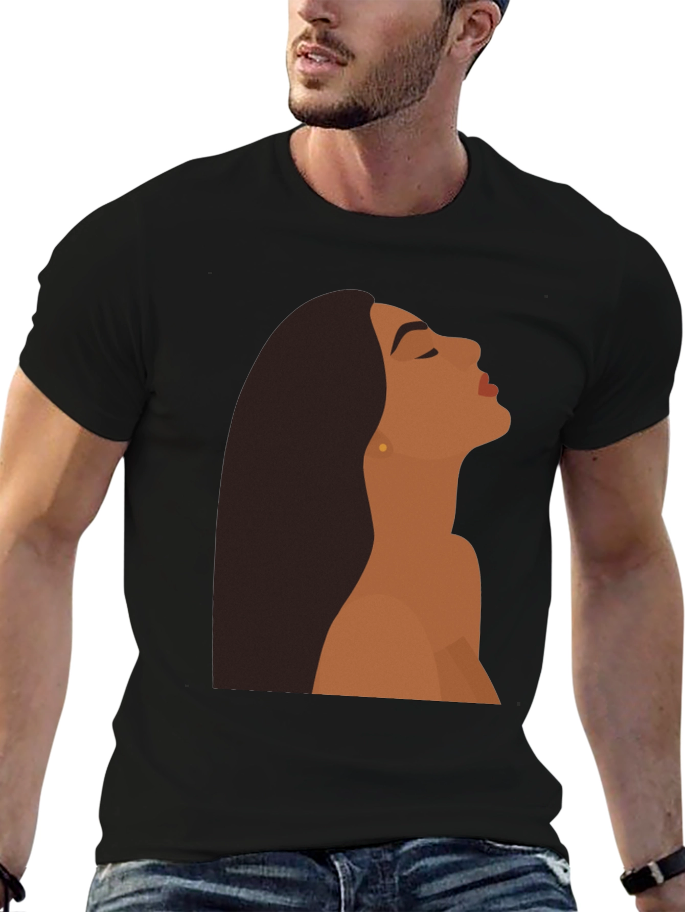 Black T-Shirt with Minimalist Woman Graphic
