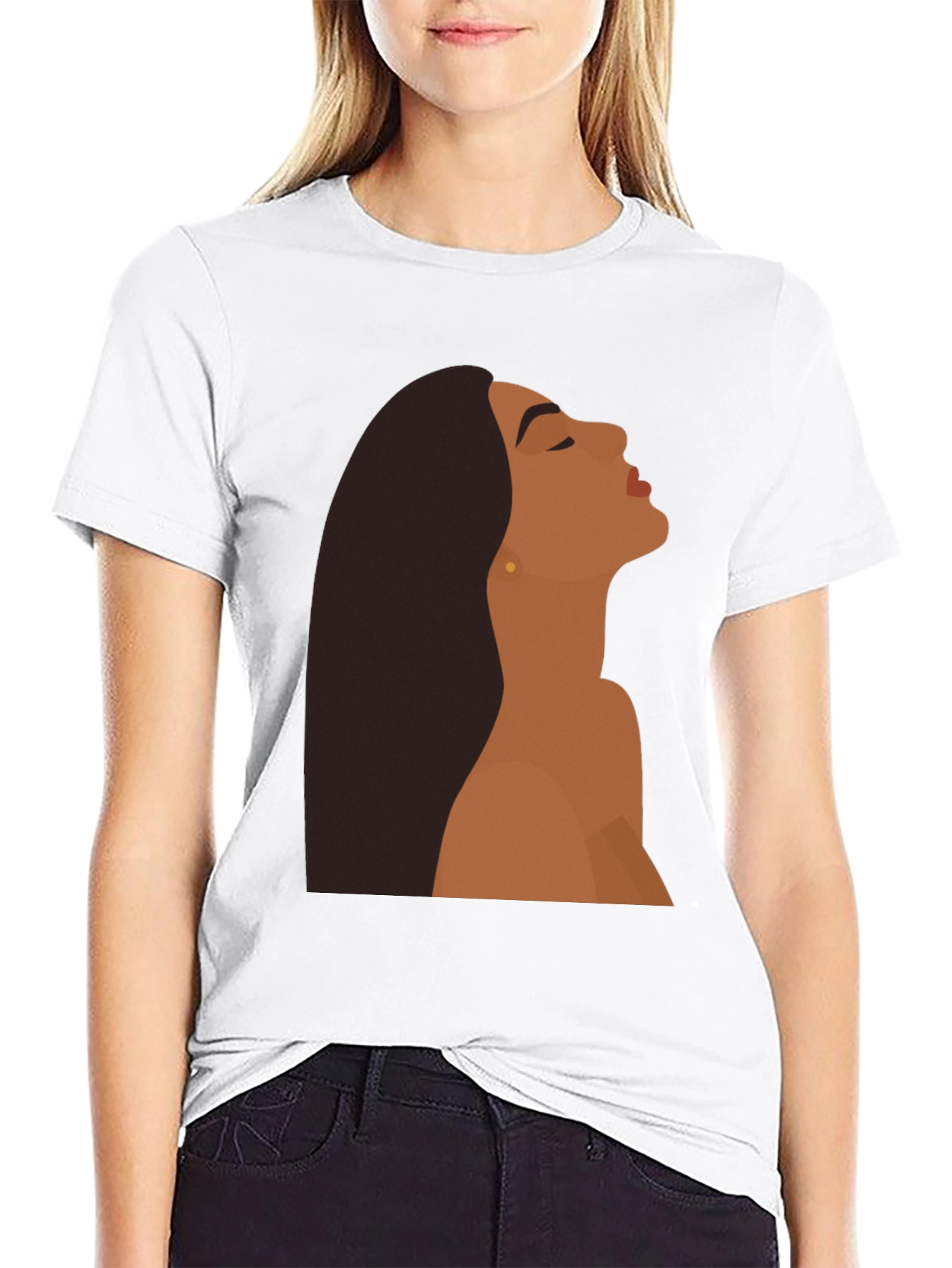 Black T-Shirt with Minimalist Woman Graphic