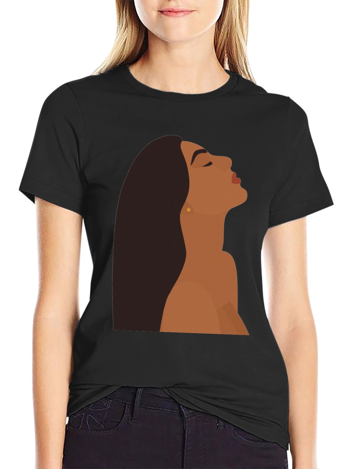 Black T-Shirt with Minimalist Woman Graphic