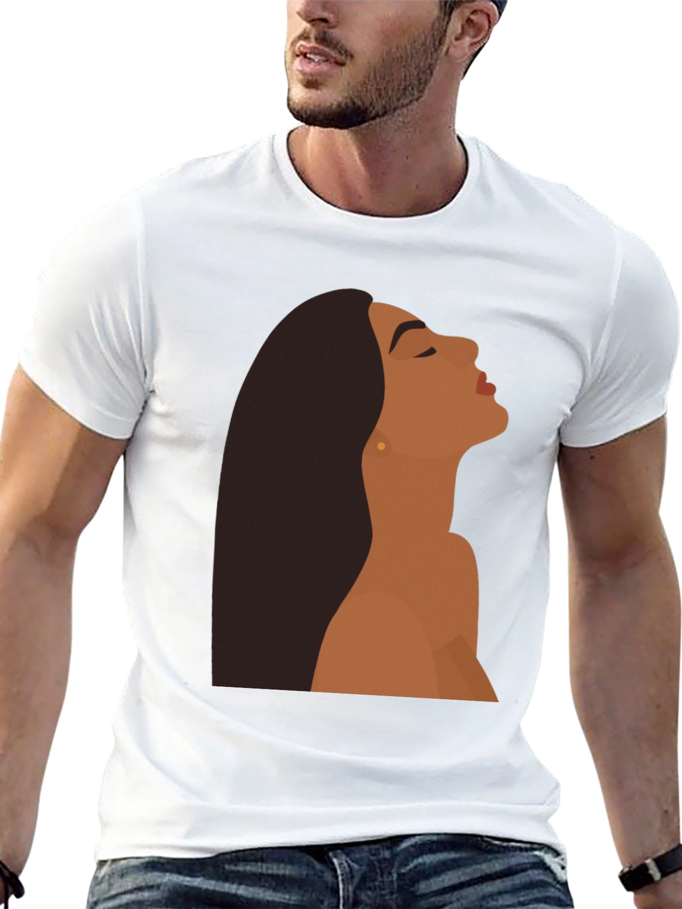 Black T-Shirt with Minimalist Woman Graphic
