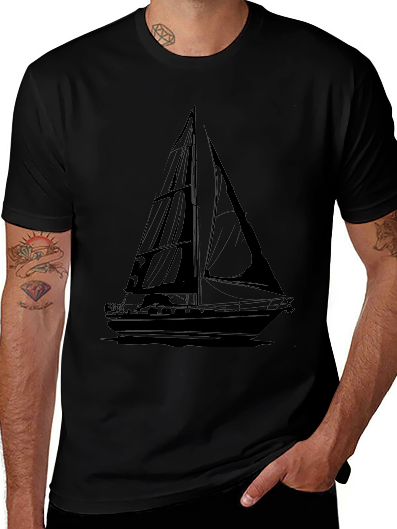 Mens Black Sailboat Graphic Tee