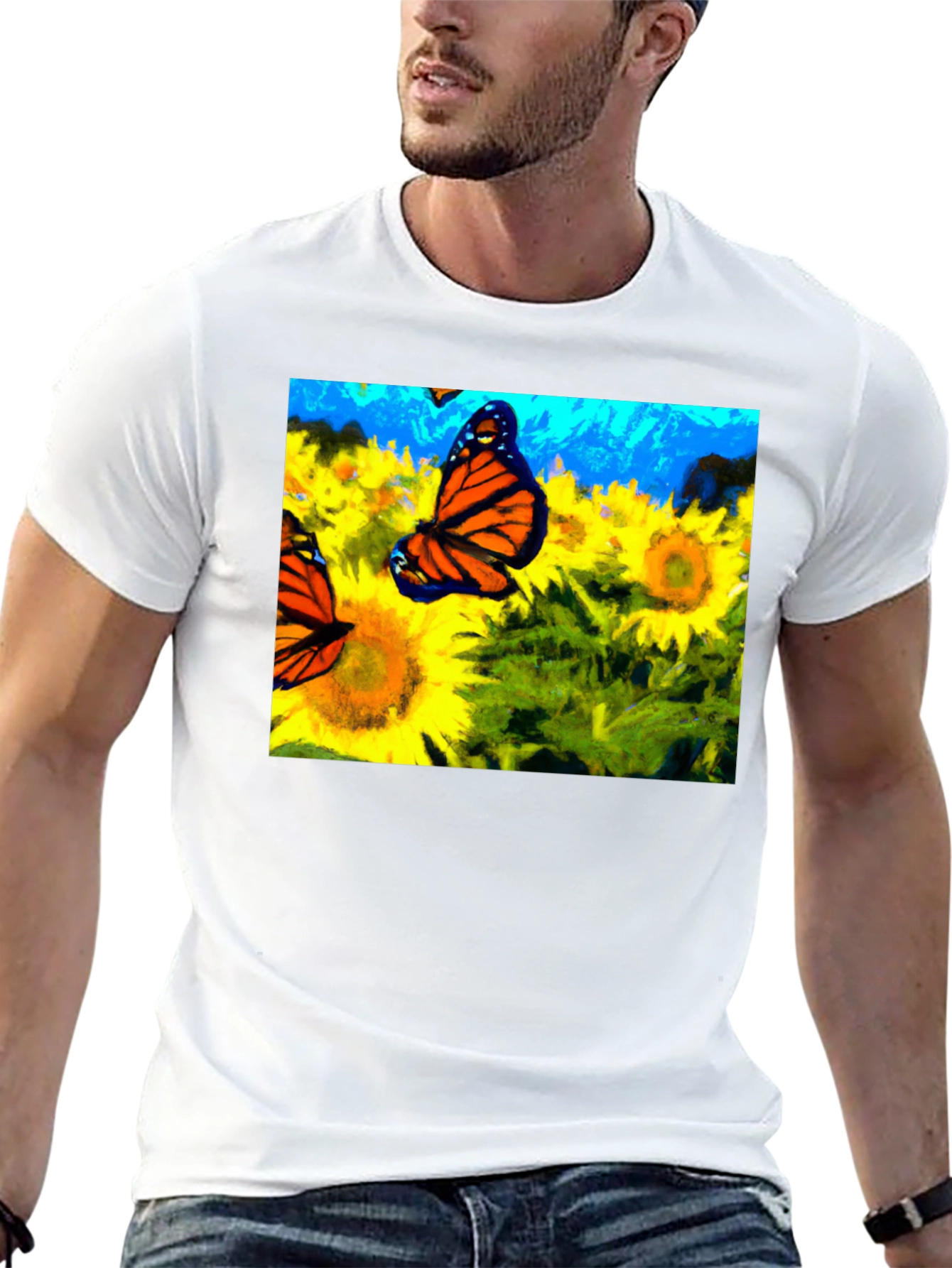Butterfly & Sunflower Graphic Tee - Black