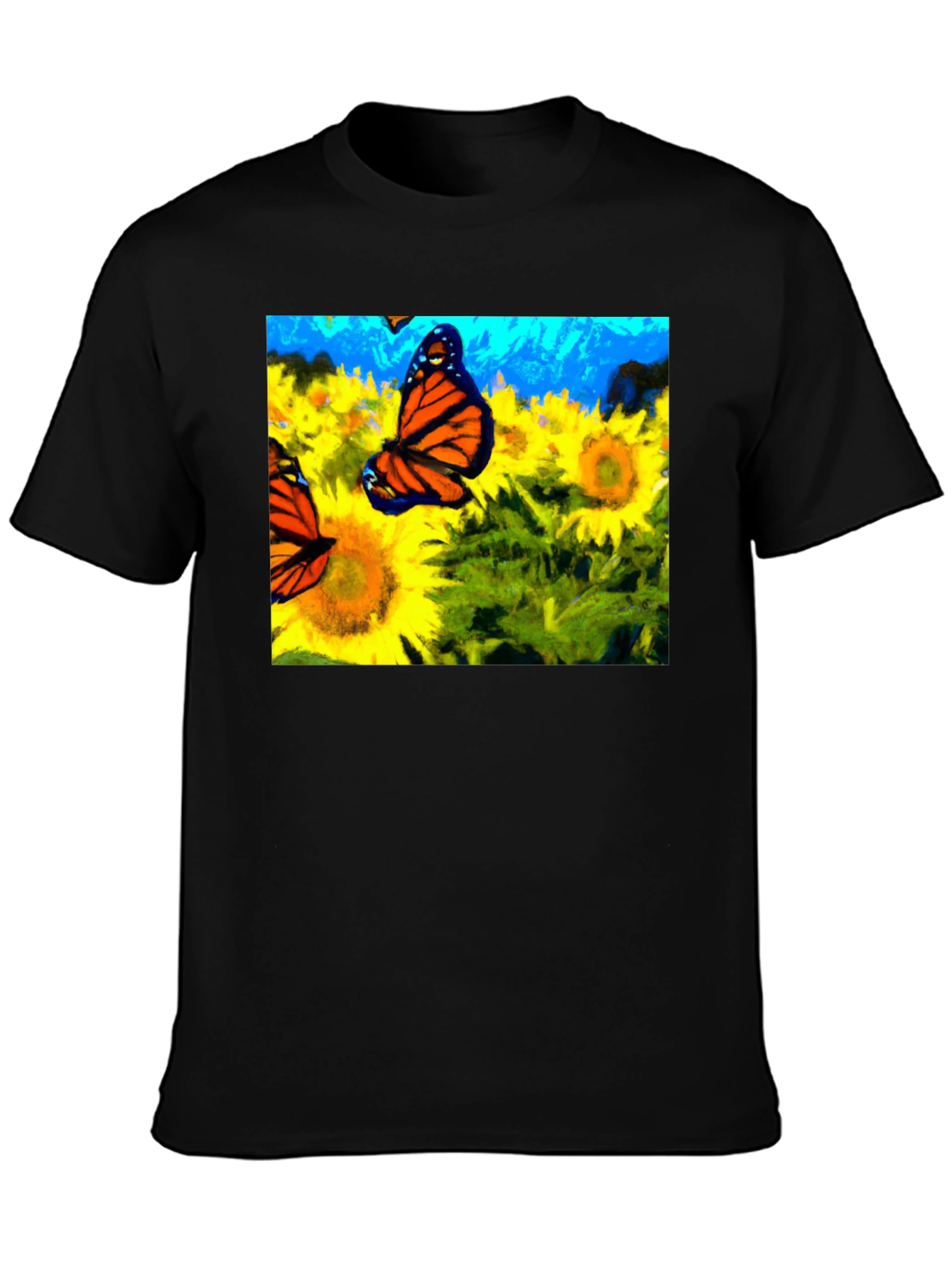 Butterfly & Sunflower Graphic Tee - Black