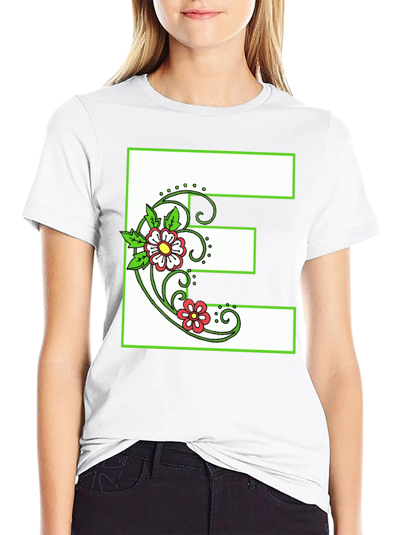 Floral E T-Shirt - Personalized Initial Tee