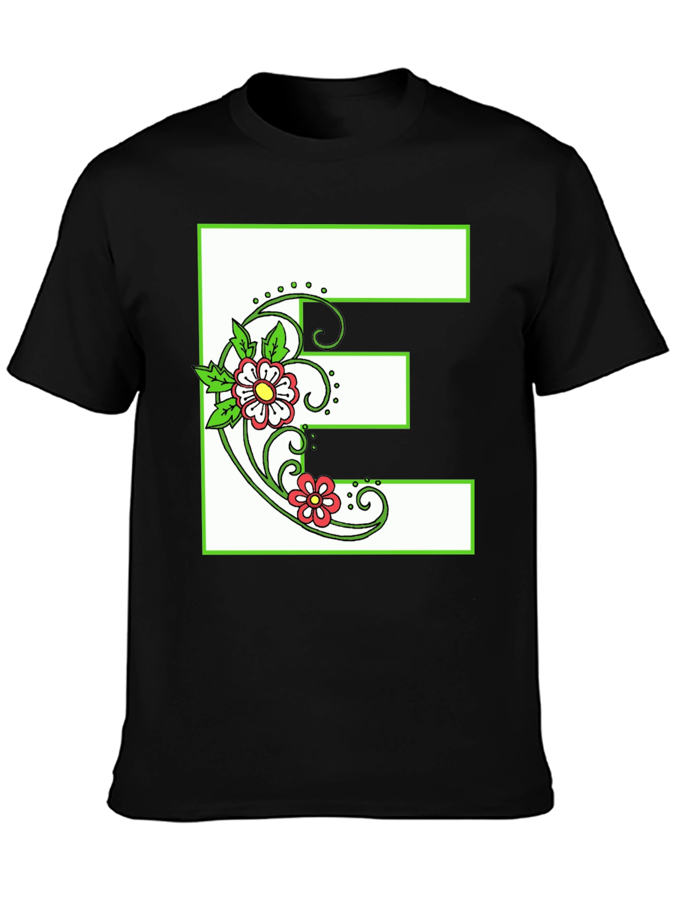 Floral E T-Shirt - Personalized Initial Tee