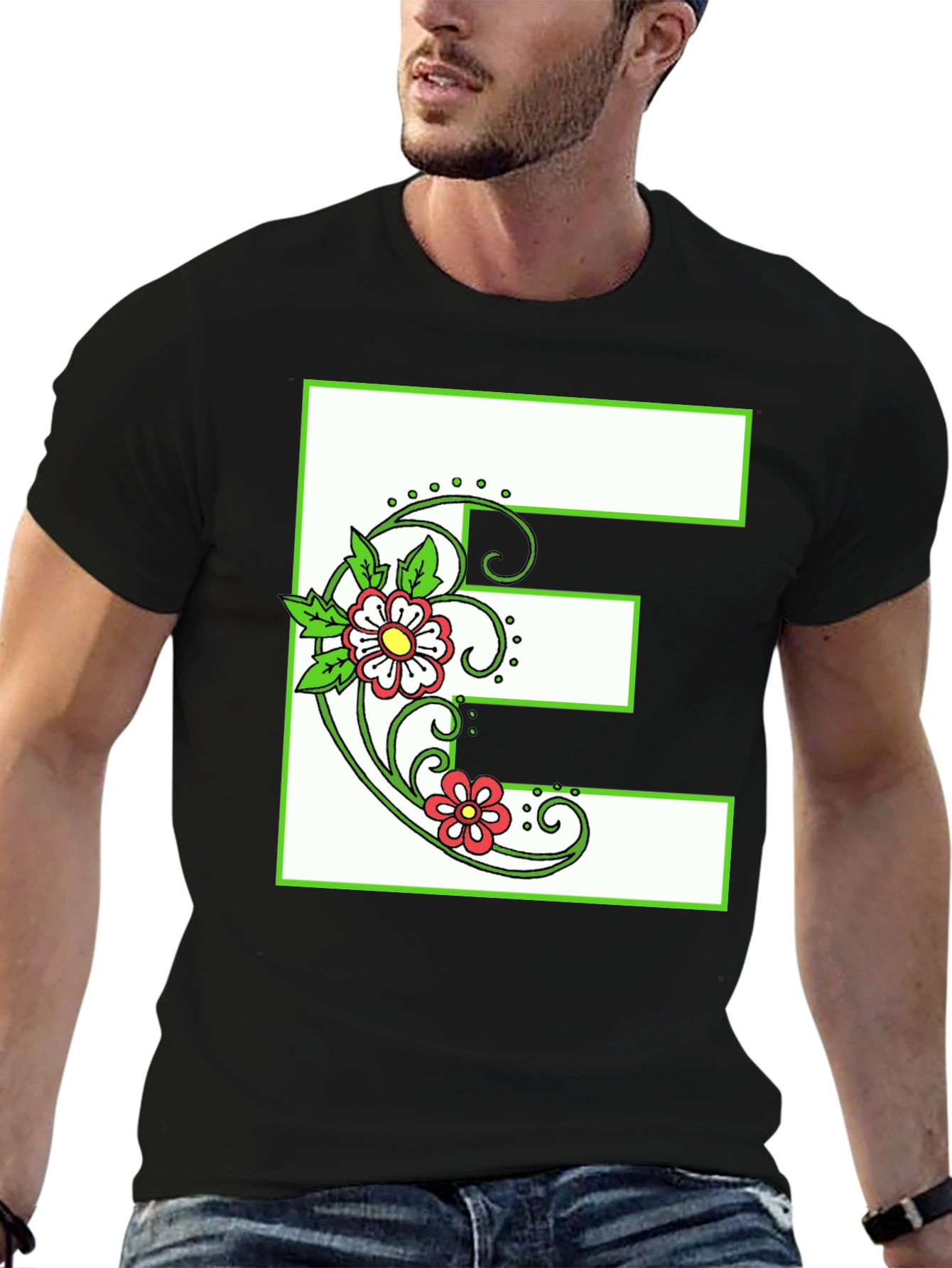 Floral E T-Shirt - Personalized Initial Tee