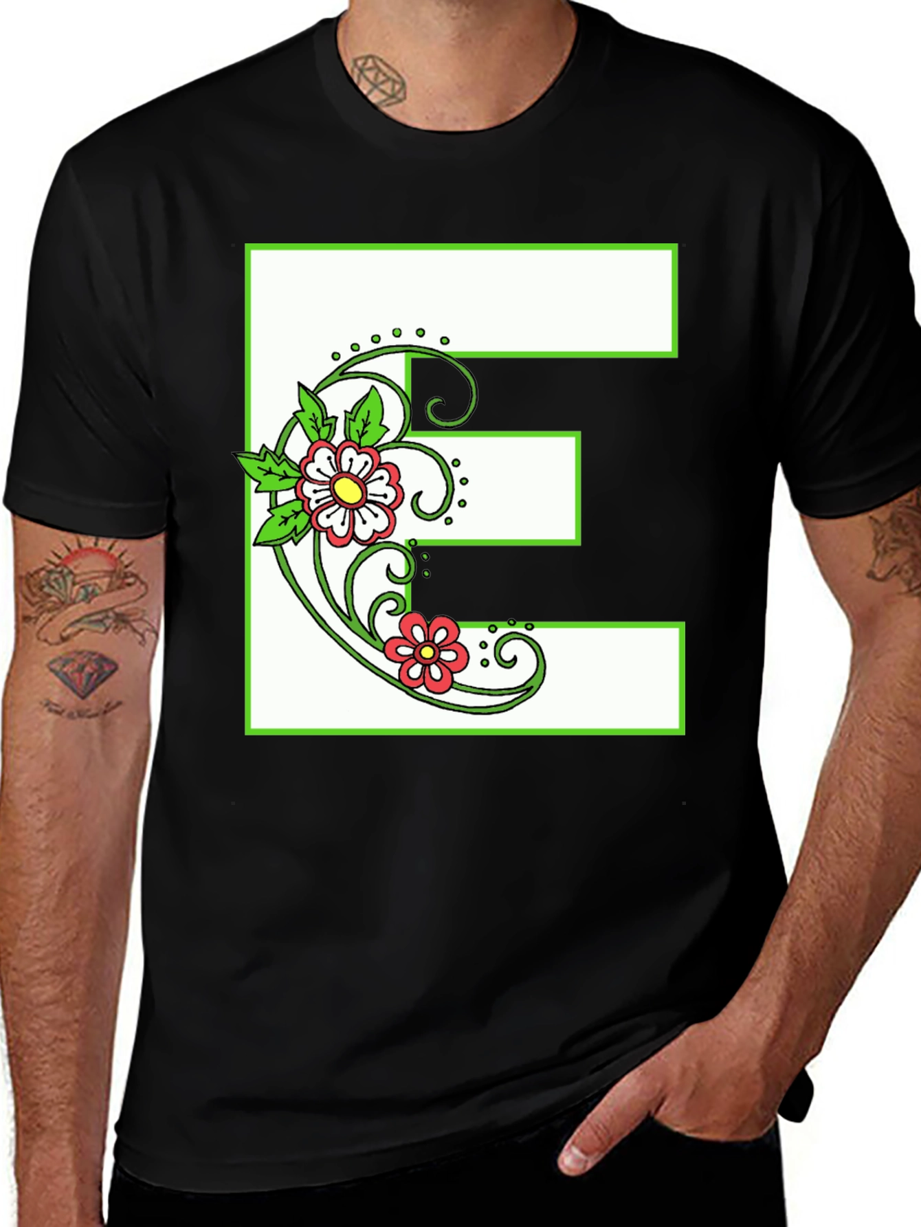 Floral E T-Shirt - Personalized Initial Tee