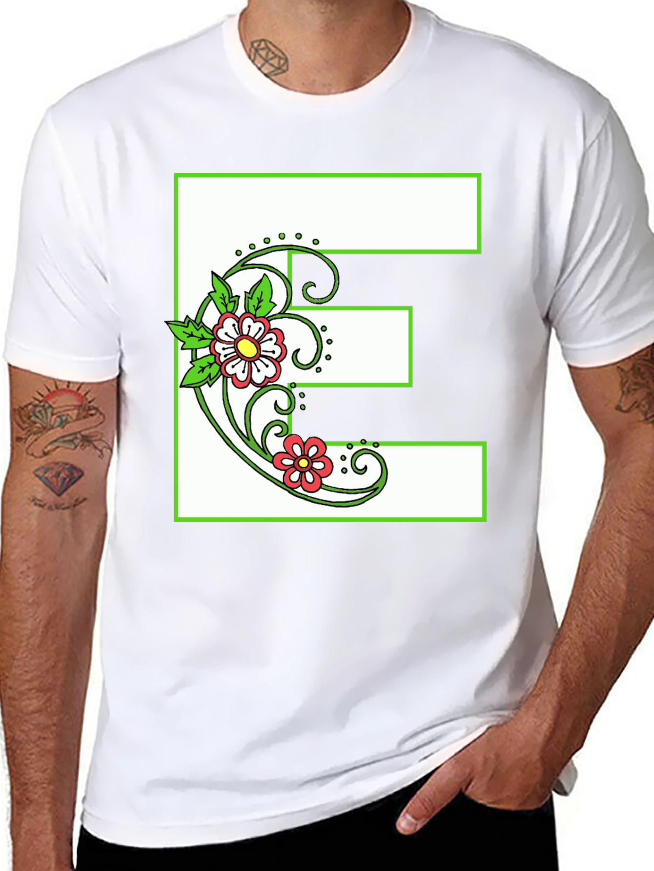 Floral E T-Shirt - Personalized Initial Tee