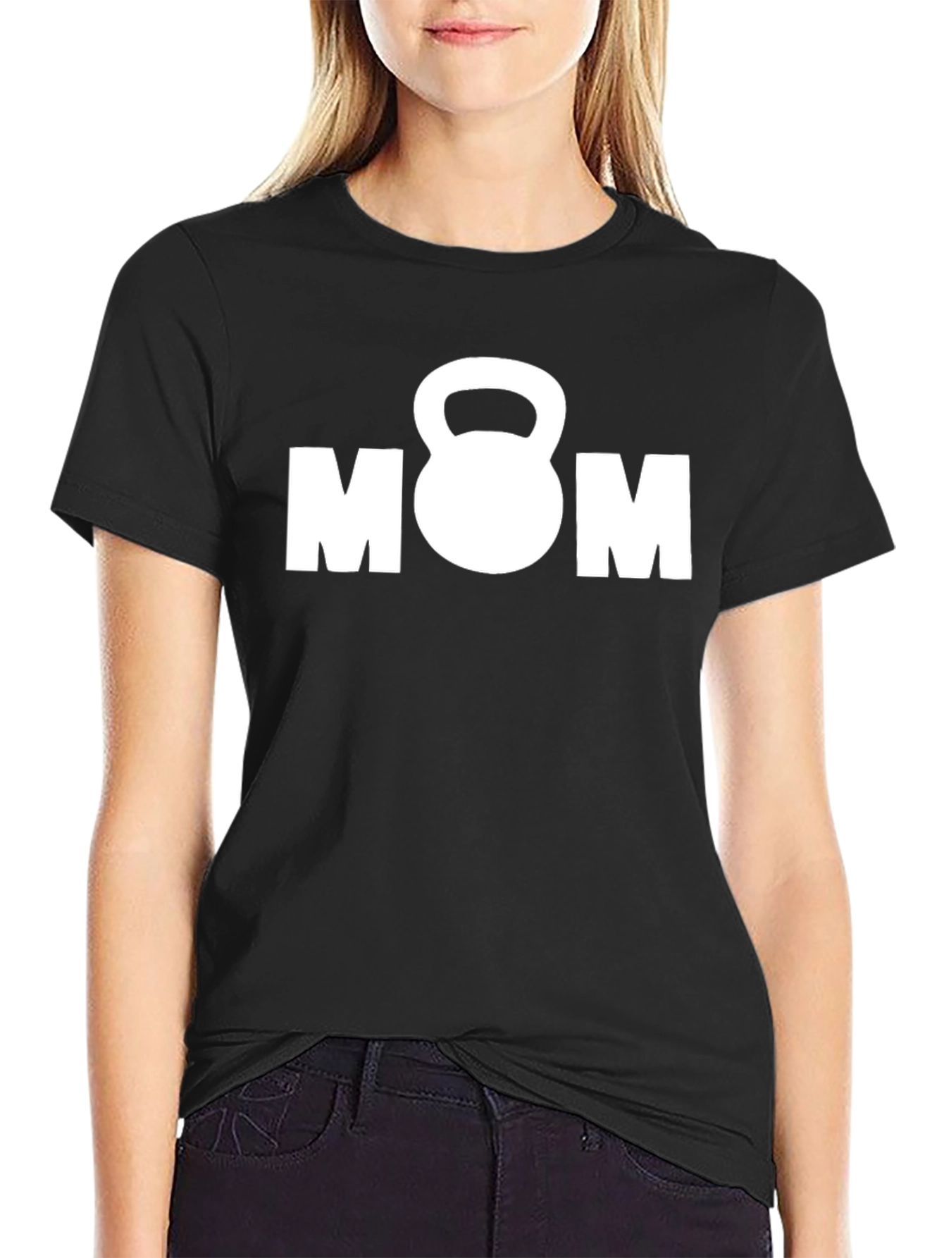Fitness Mom Black T-Shirt - Kettlebell Graphic