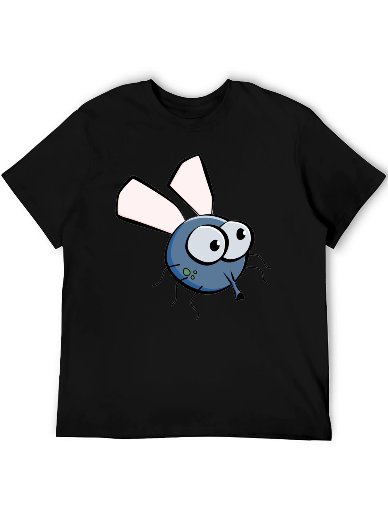 Cartoon Fly Graphic Tee - Black Cotton T-Shirt