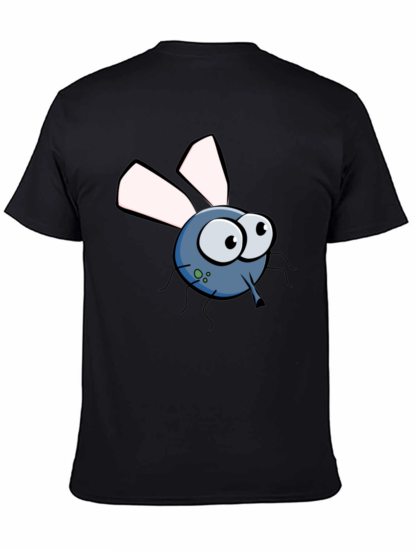 Cartoon Fly Graphic Tee - Black Cotton T-Shirt