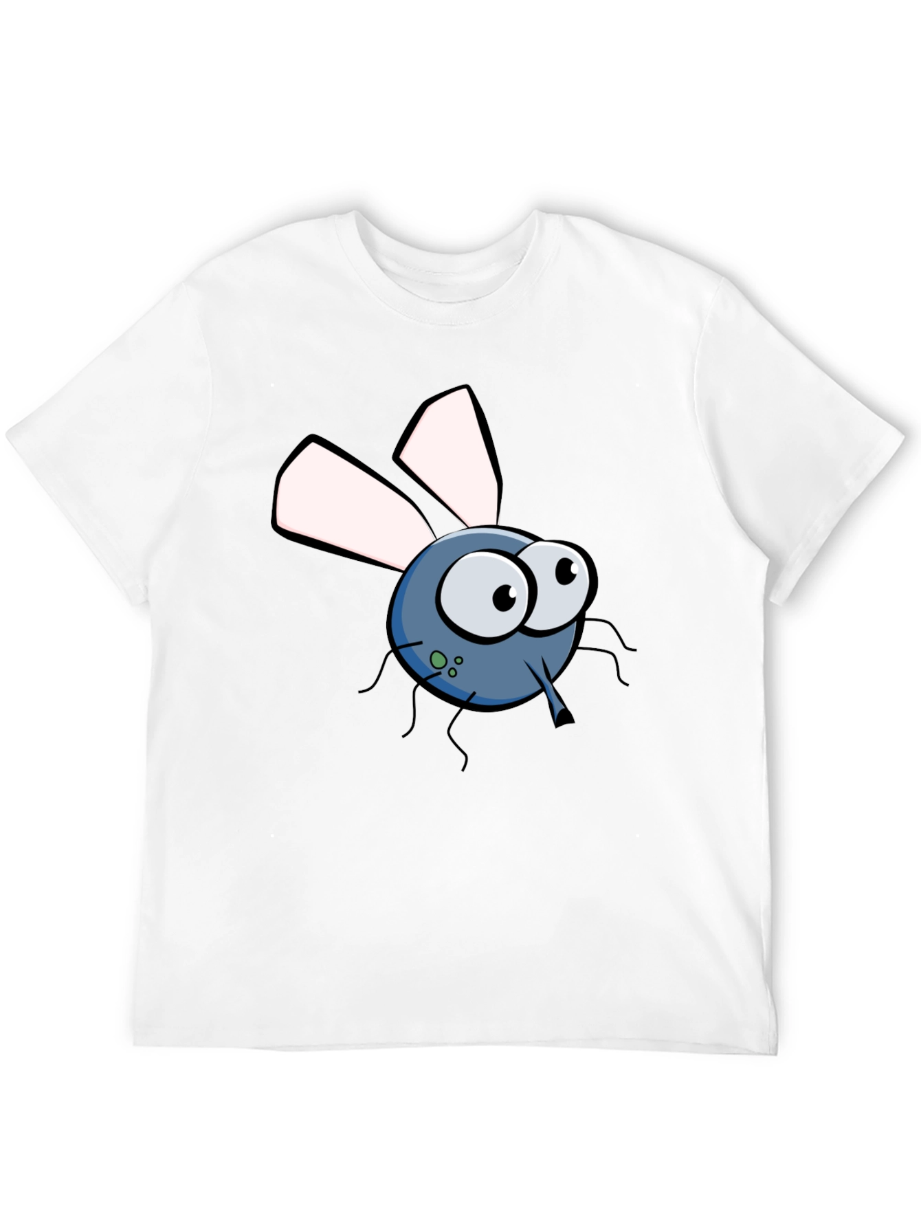 Cartoon Fly Graphic Tee - Black Cotton T-Shirt
