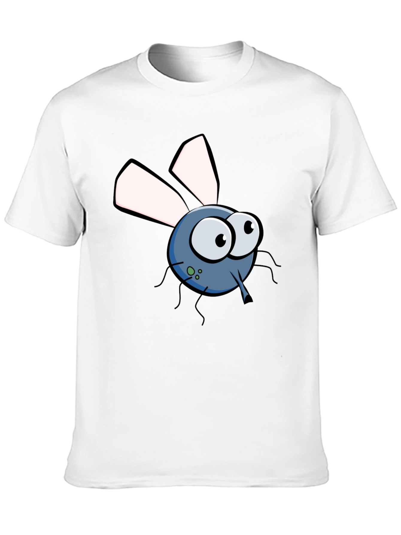 Cartoon Fly Graphic Tee - Black Cotton T-Shirt