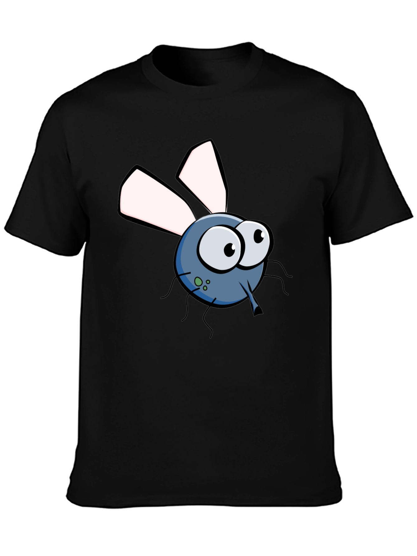 Cartoon Fly Graphic Tee - Black Cotton T-Shirt