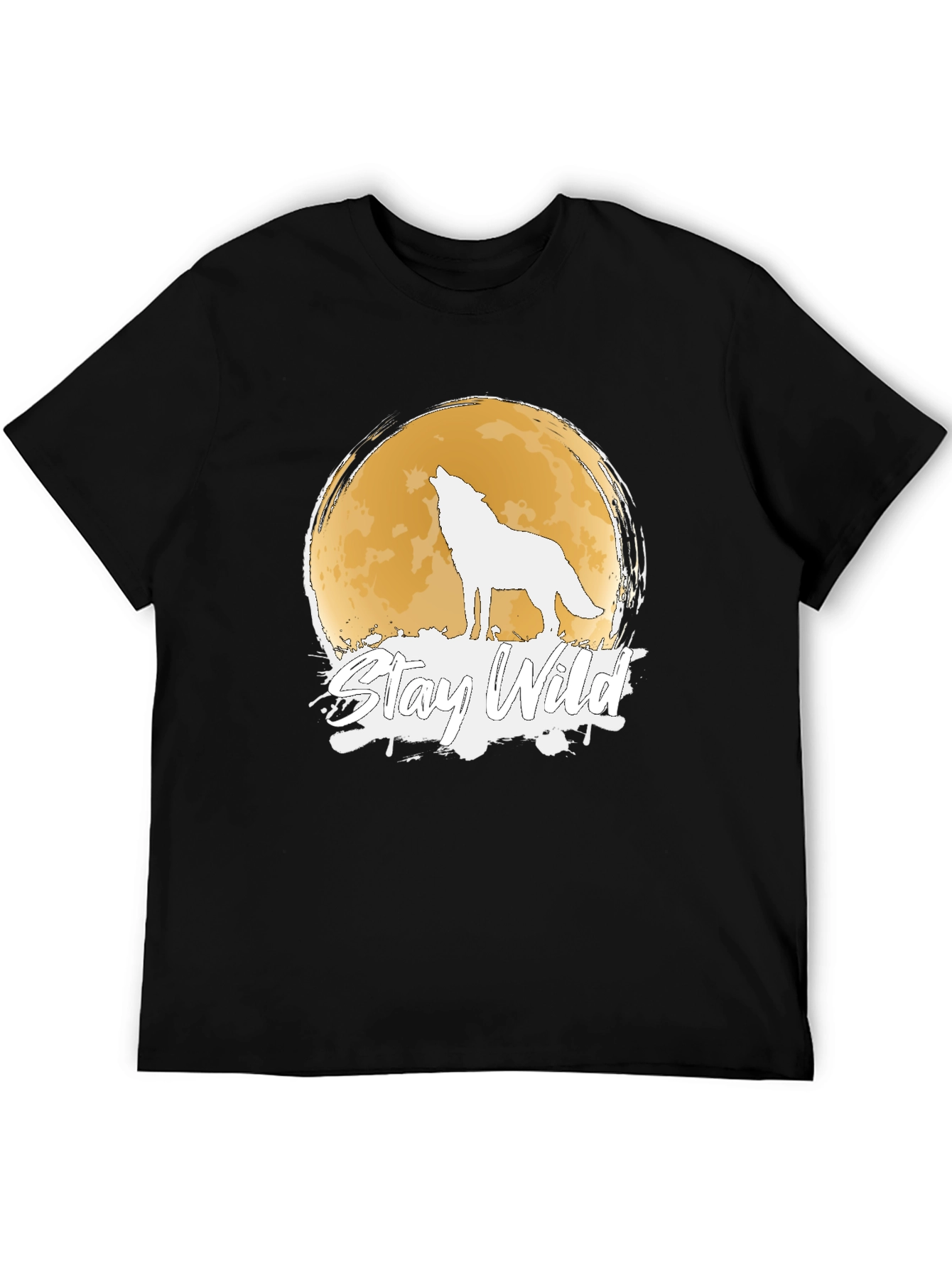 Stay Wild Wolf Moon Graphic Black T-Shirt
