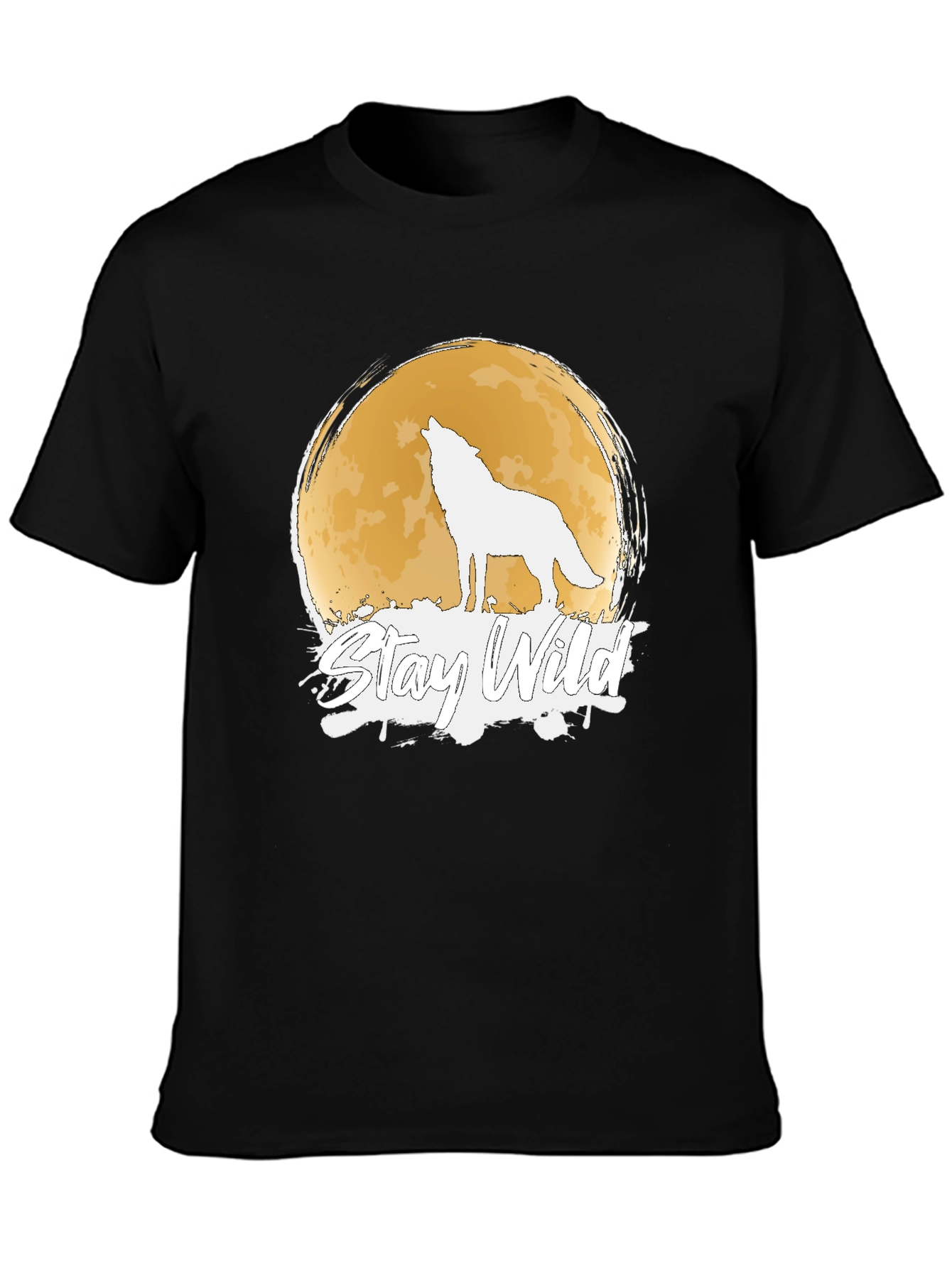 Stay Wild Wolf Moon Graphic Black T-Shirt